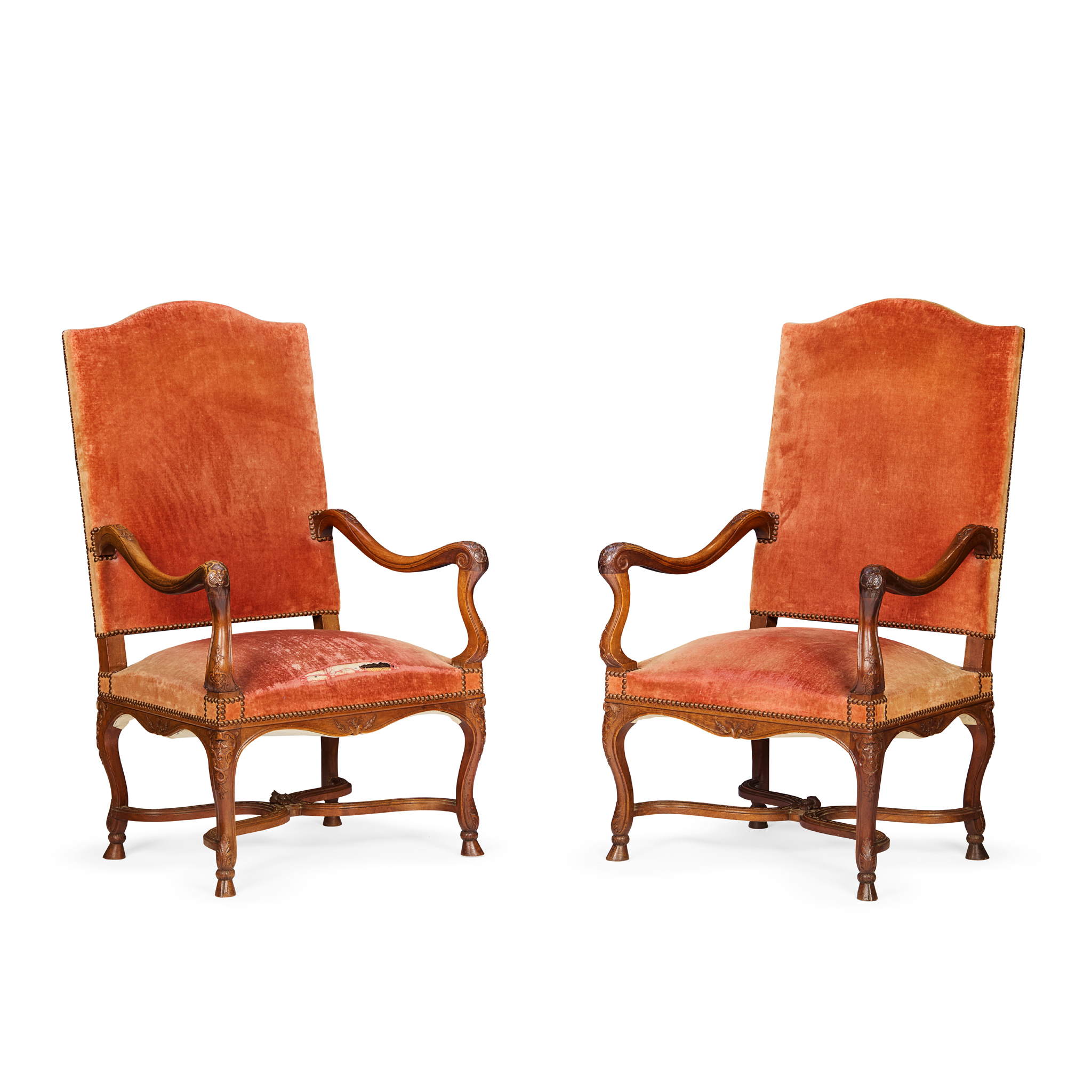 PAIR OF LOUIS XIV STYLE WALNUT ARMCHAIRS