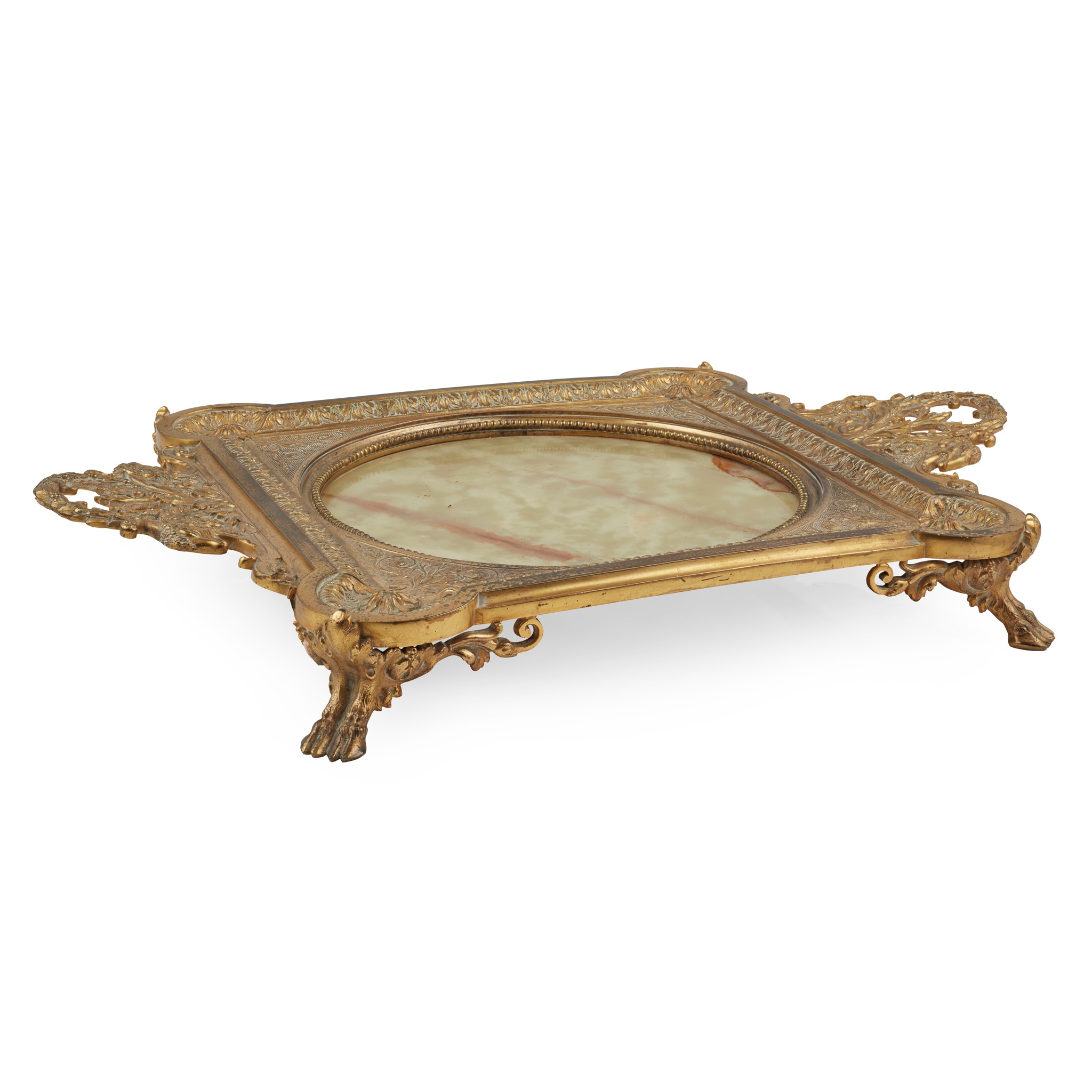 FRENCH GILT BRONZE AND GREEN ONYX PLATEAU