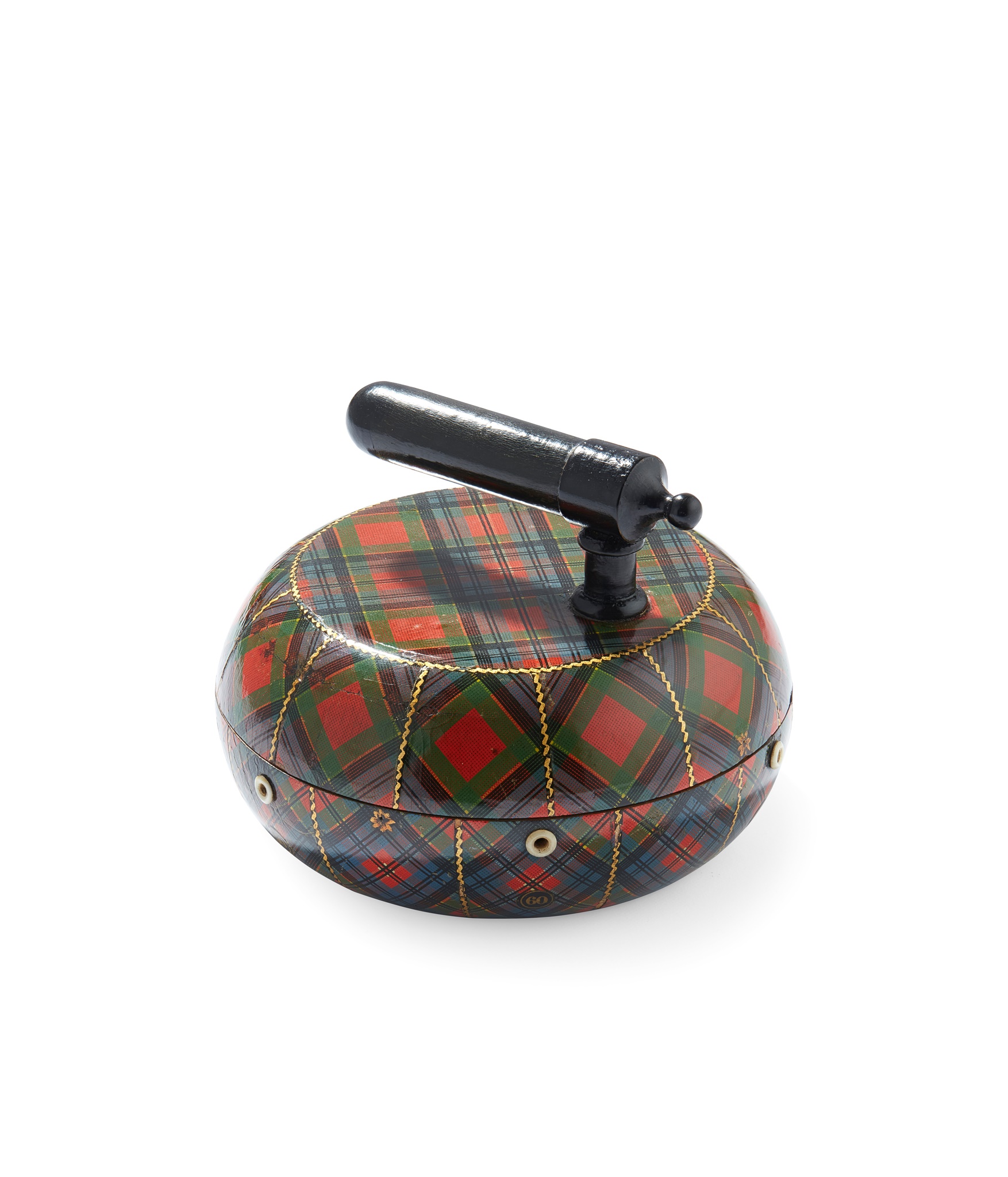 A MAUCHLINE TARTANWARE SEWING THREAD BOX