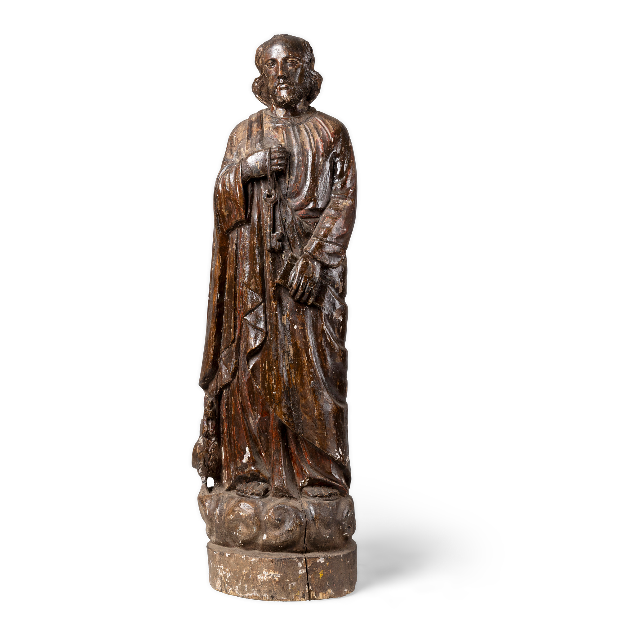 A CARVED POLYCHROME FIGURE OF SAINT PETER