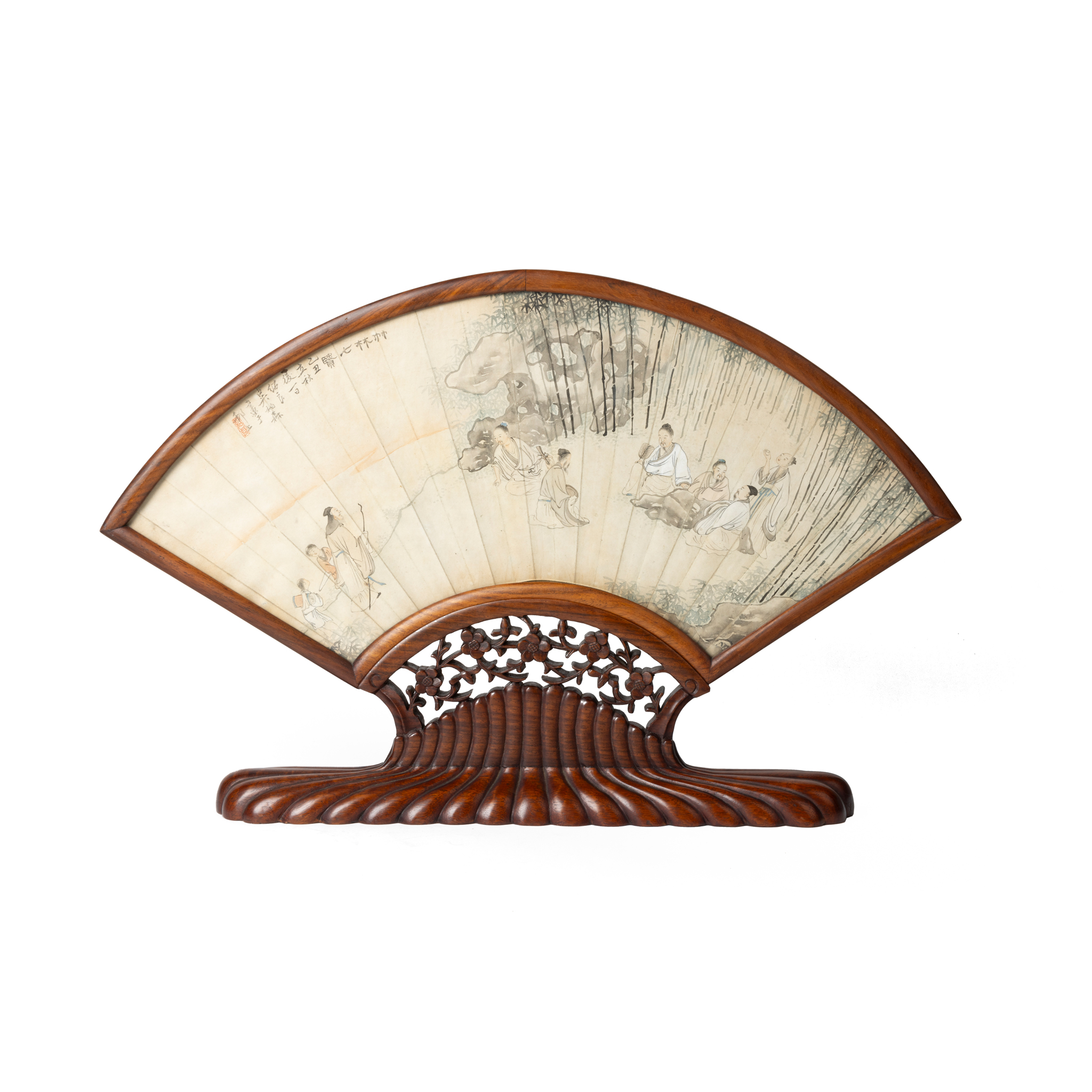 CHINESE FAN-SHAPED INK PAINTING