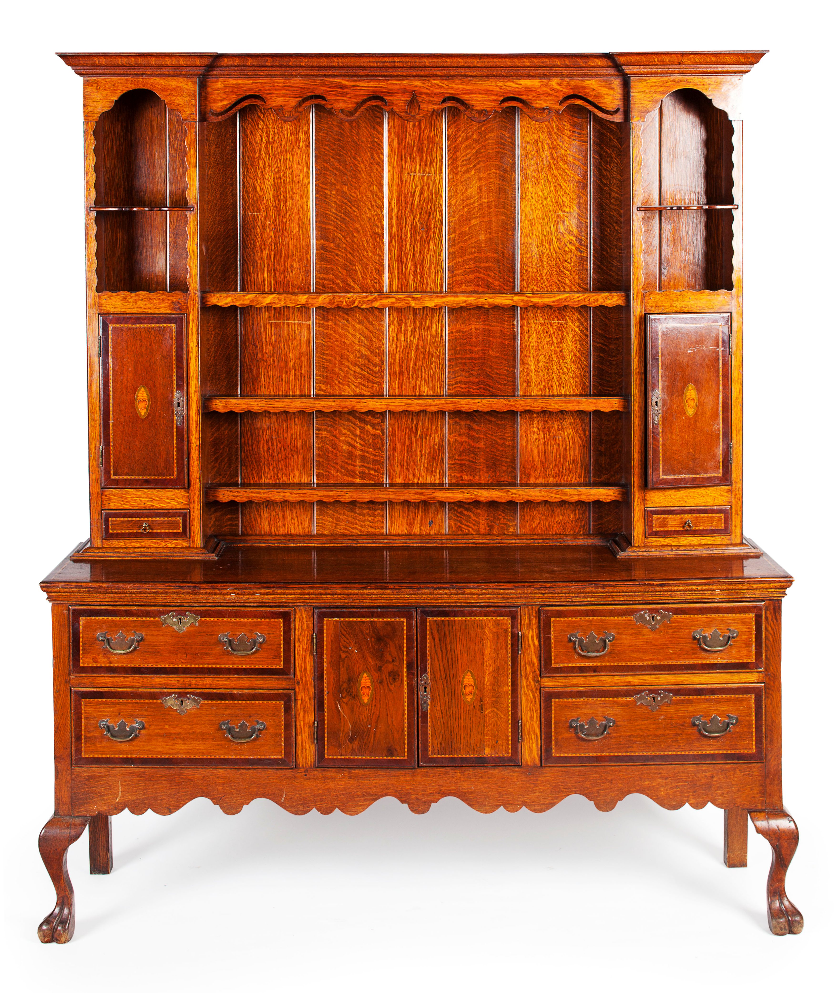 GEORGE III OAK AND MAHOGANY BANDED DRESSER