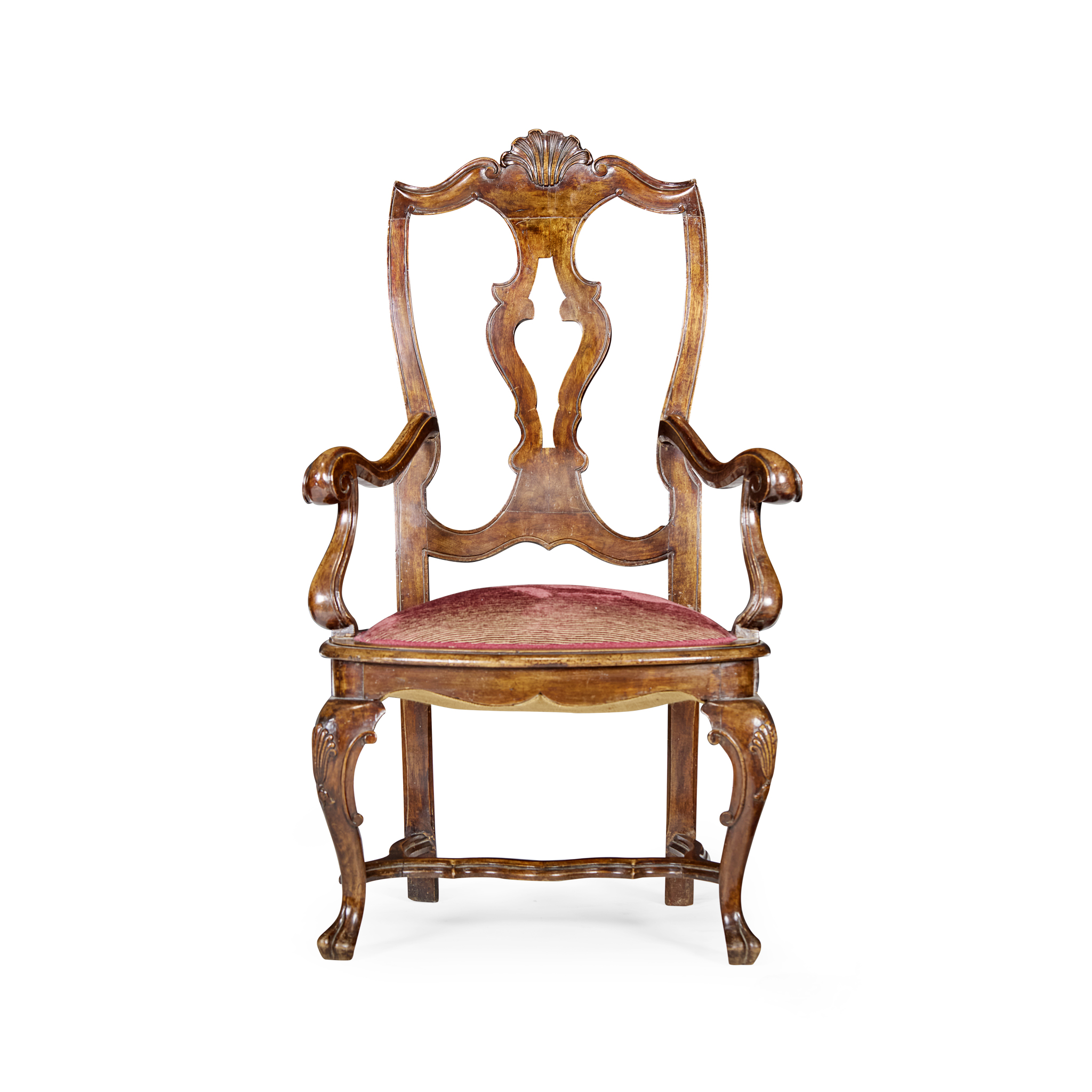 CONTINENTAL BAROQUE STYLE WALNUT ARMCHAIR