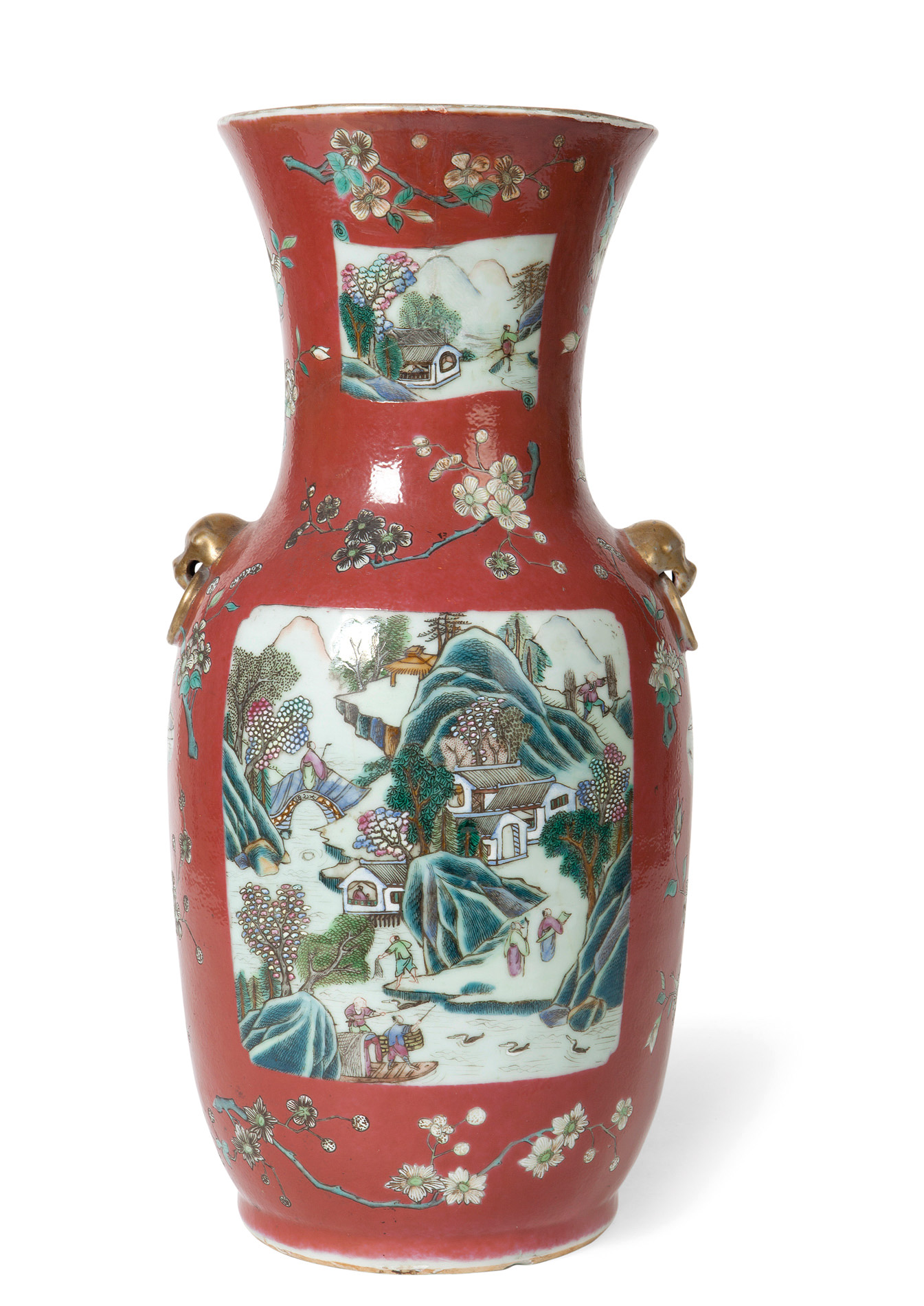 CHINESE FAMILLE ROSE AND IRON-RED GROUND VASE