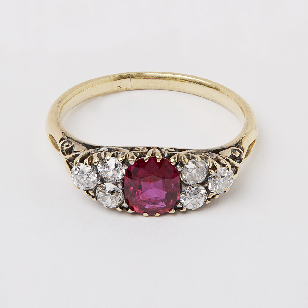 A ruby and diamond cluster ring