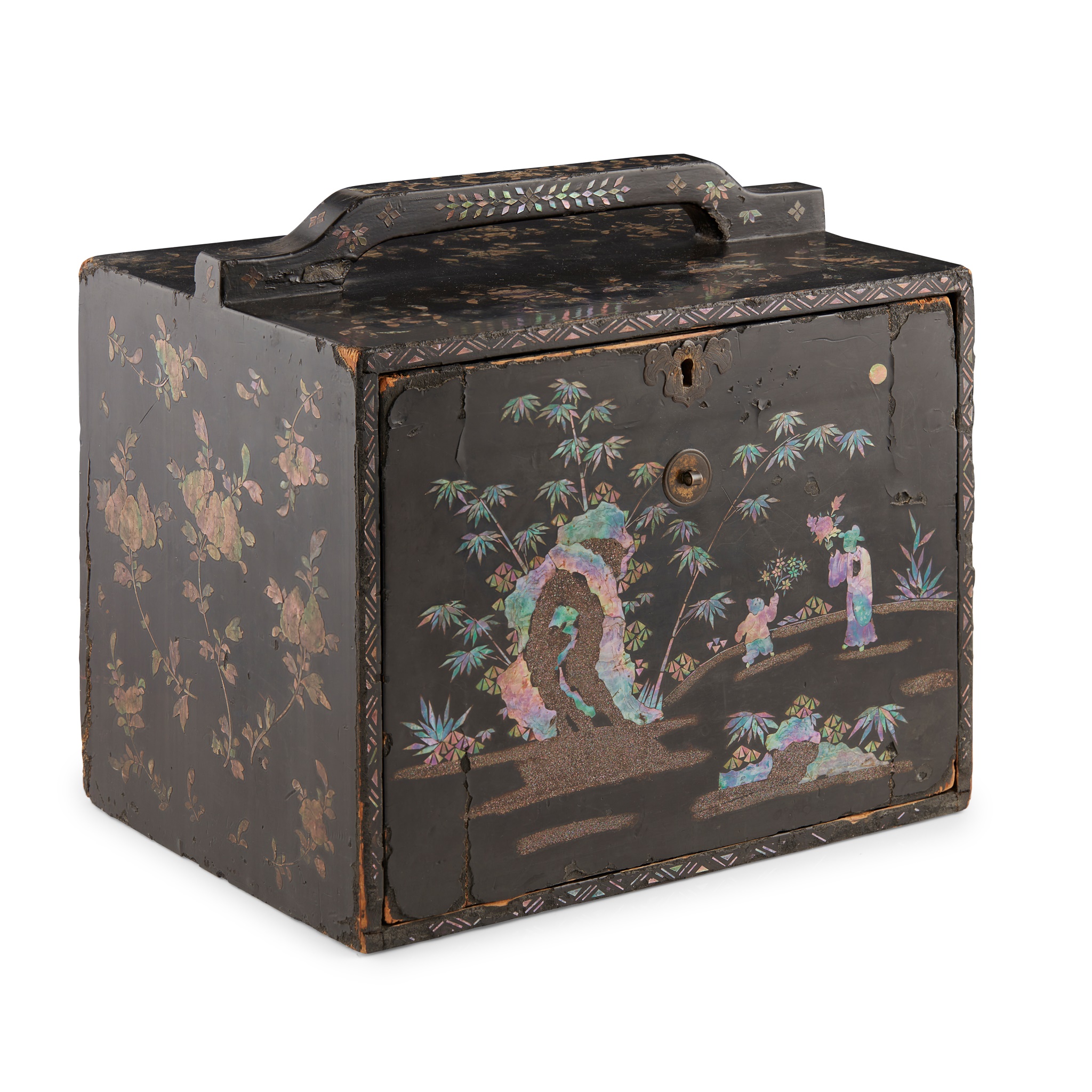 MOTHER-OF-PEARL INLAID BLACK LACQUER CHEST
