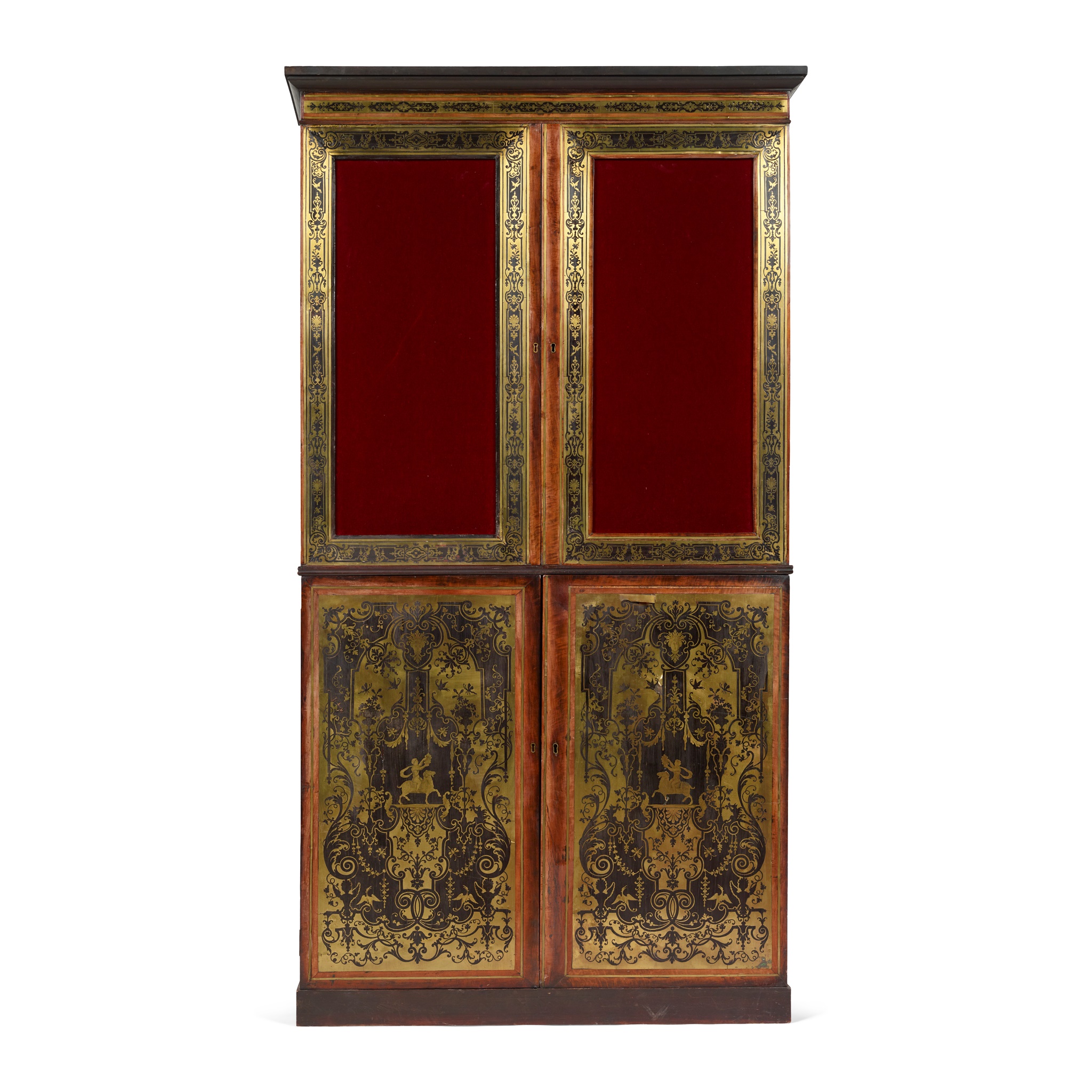 FRENCH MAHOGANY, EBONISED, AND BOULLE MARQUETRY PRESS CUPBOARD