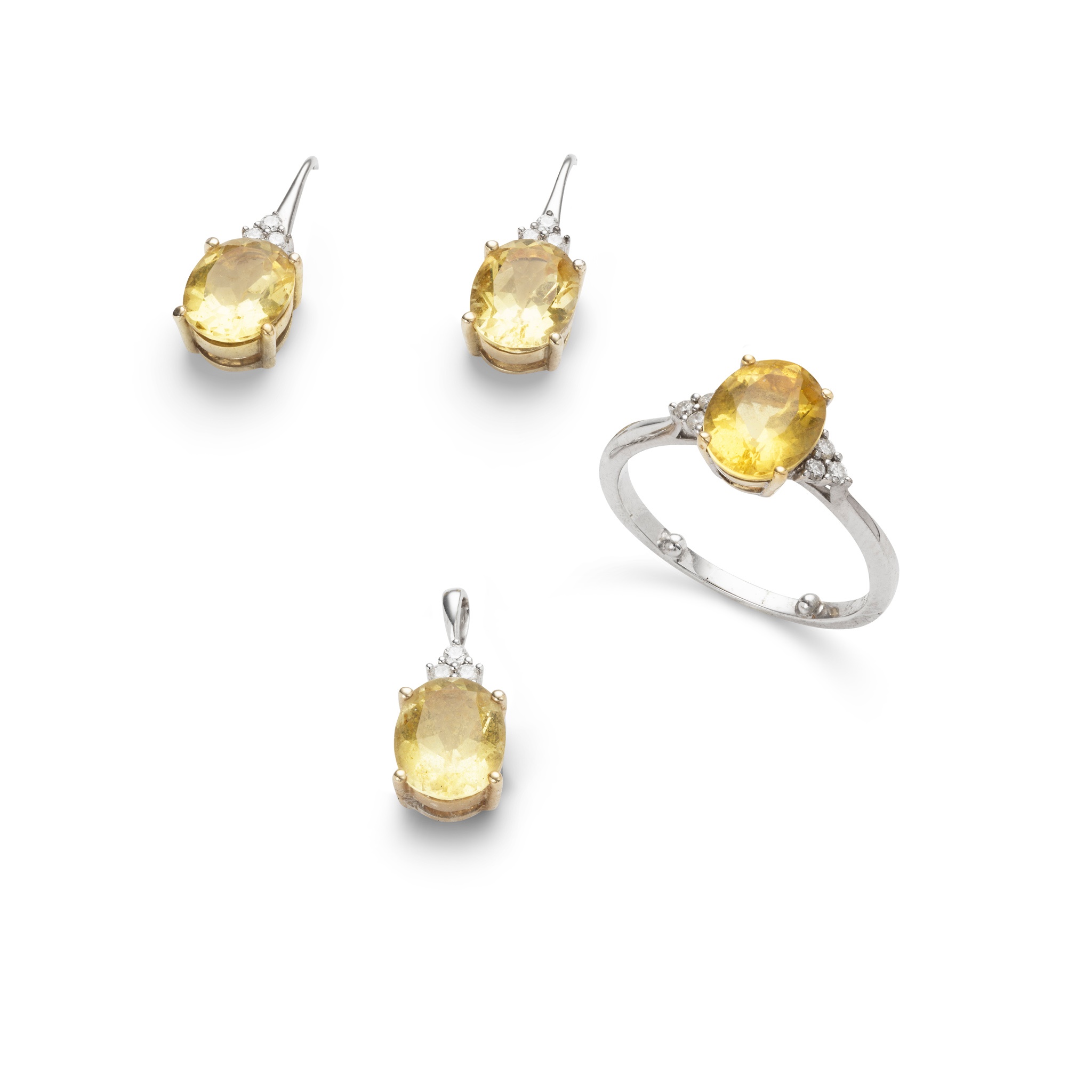 A part-suite of heliodor and diamond jewellery