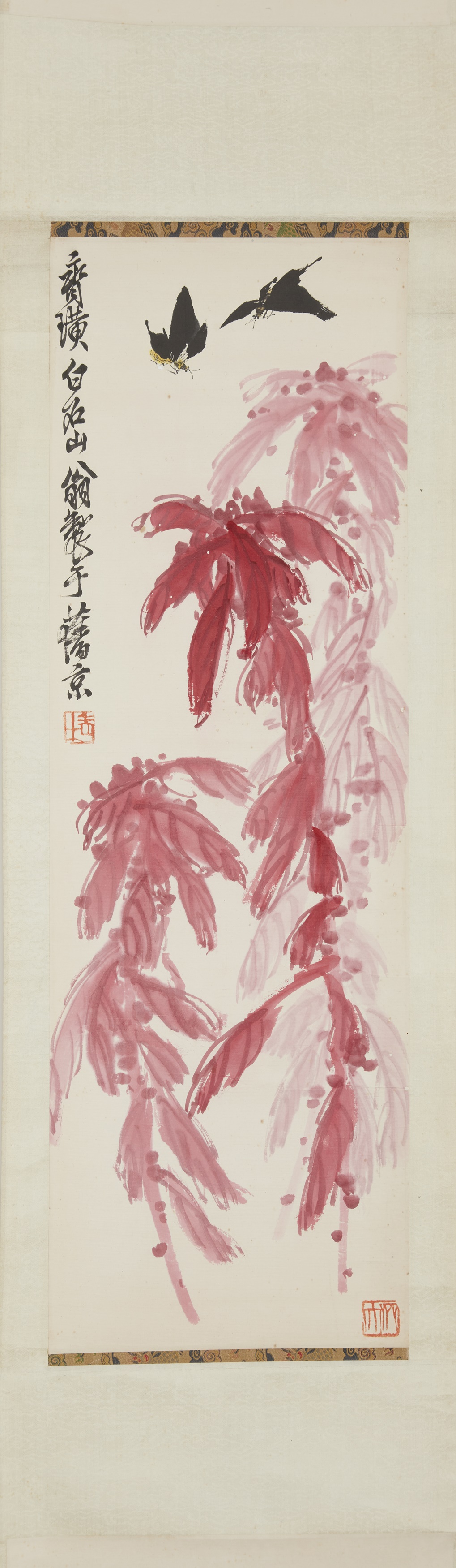 INK SCROLL 'BUTTERFLY AND PLANT' PAINTING