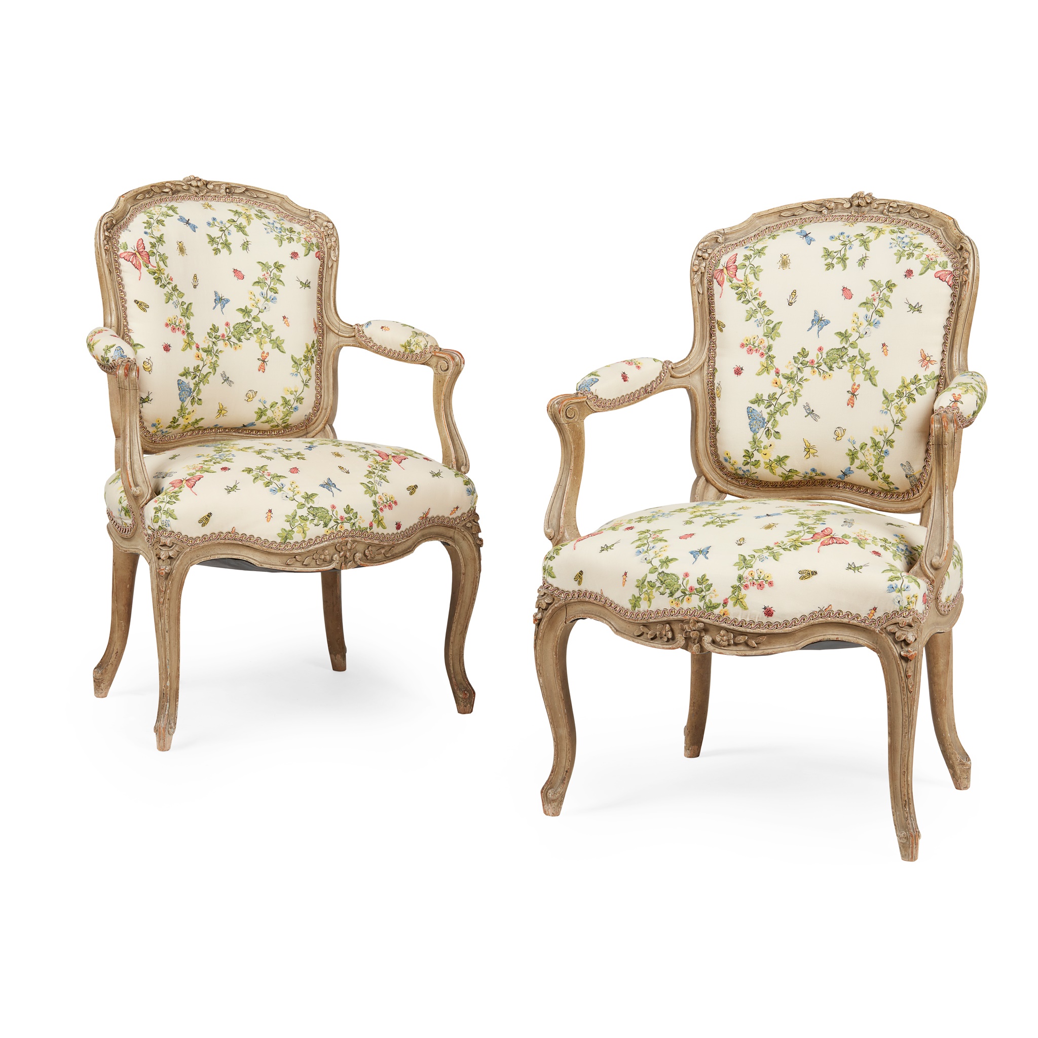 PAIR OF FRENCH GREY PAINTED FAUTEUILS