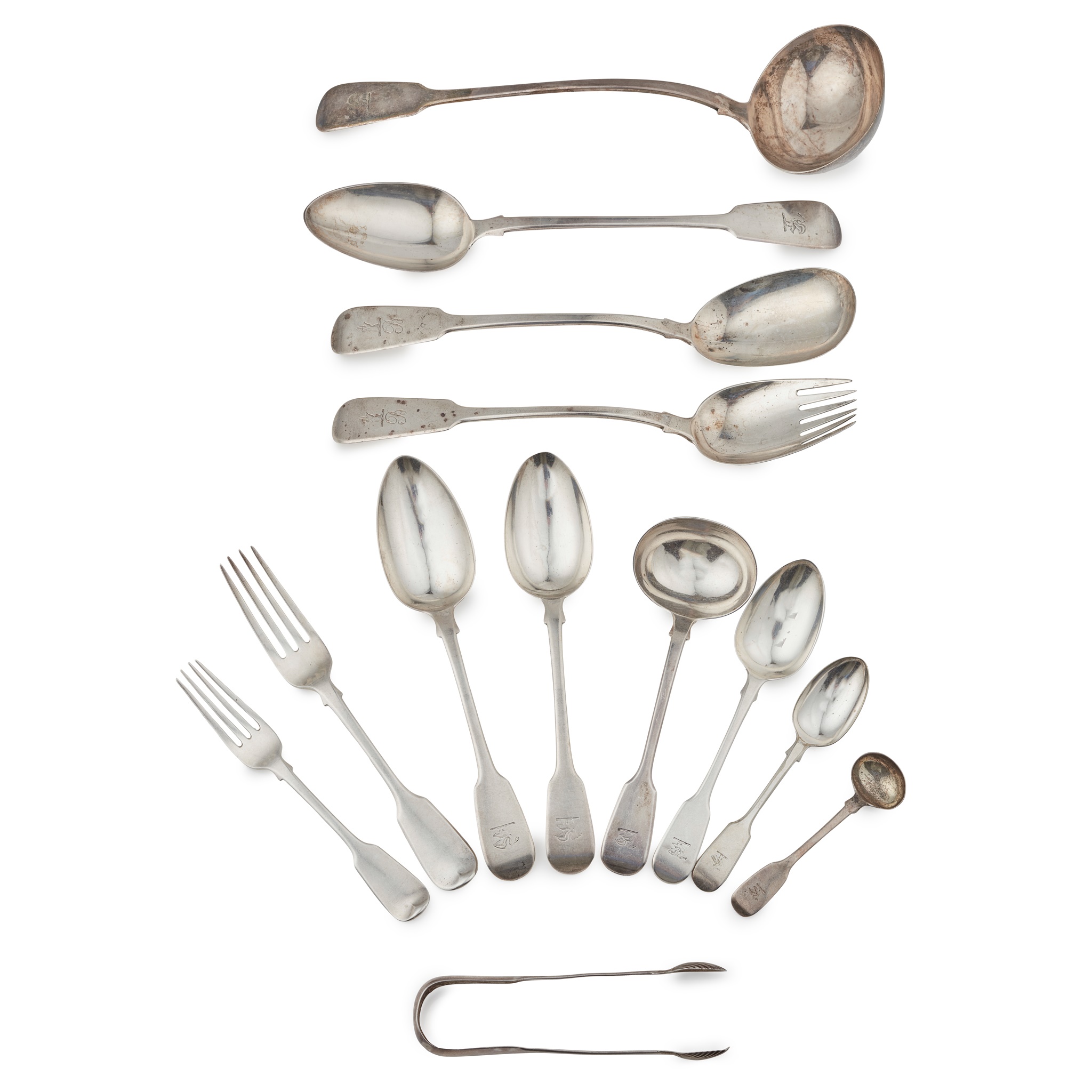 A matched suite of William IV Fiddle pattern flatware