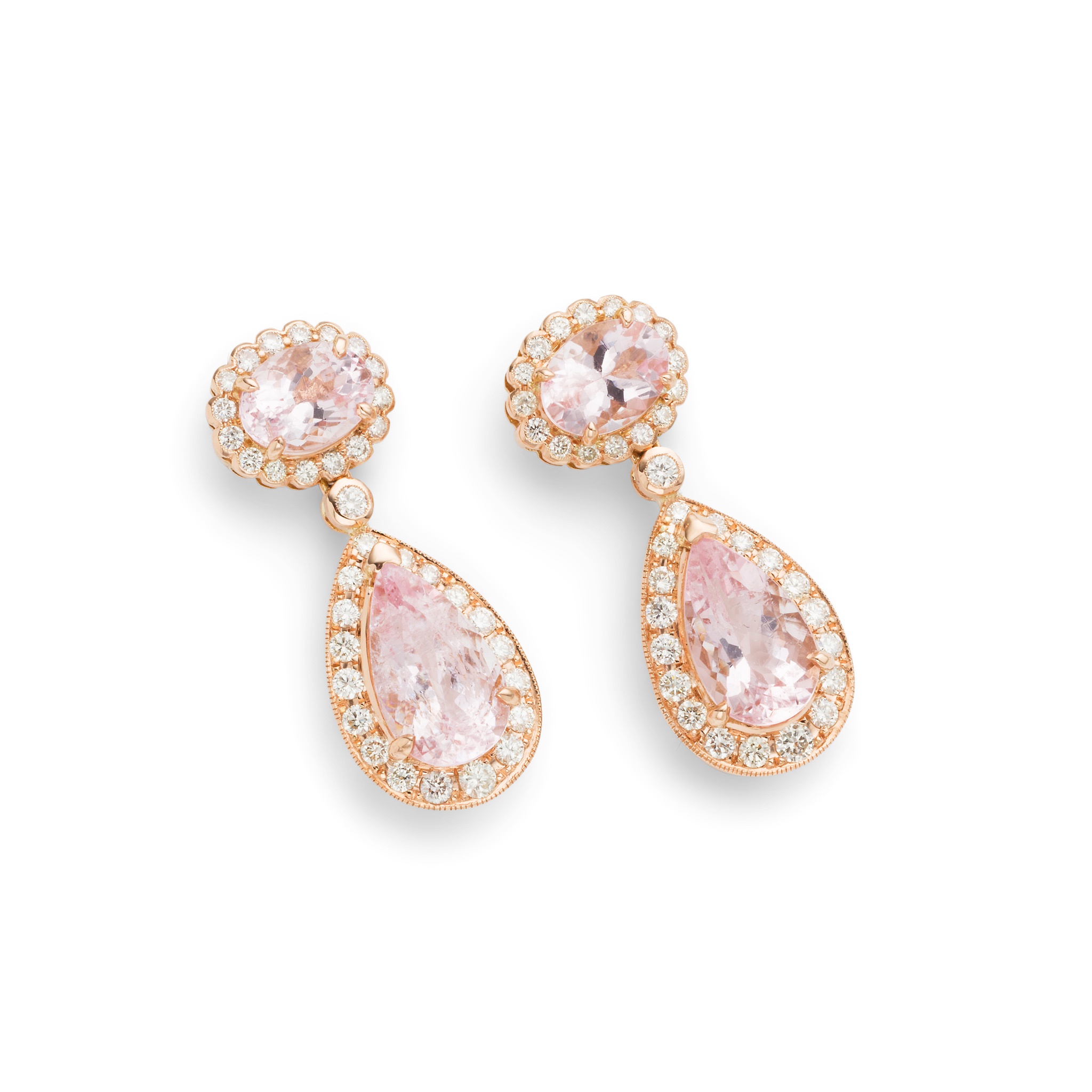 A pair of morganite and diamond earrings