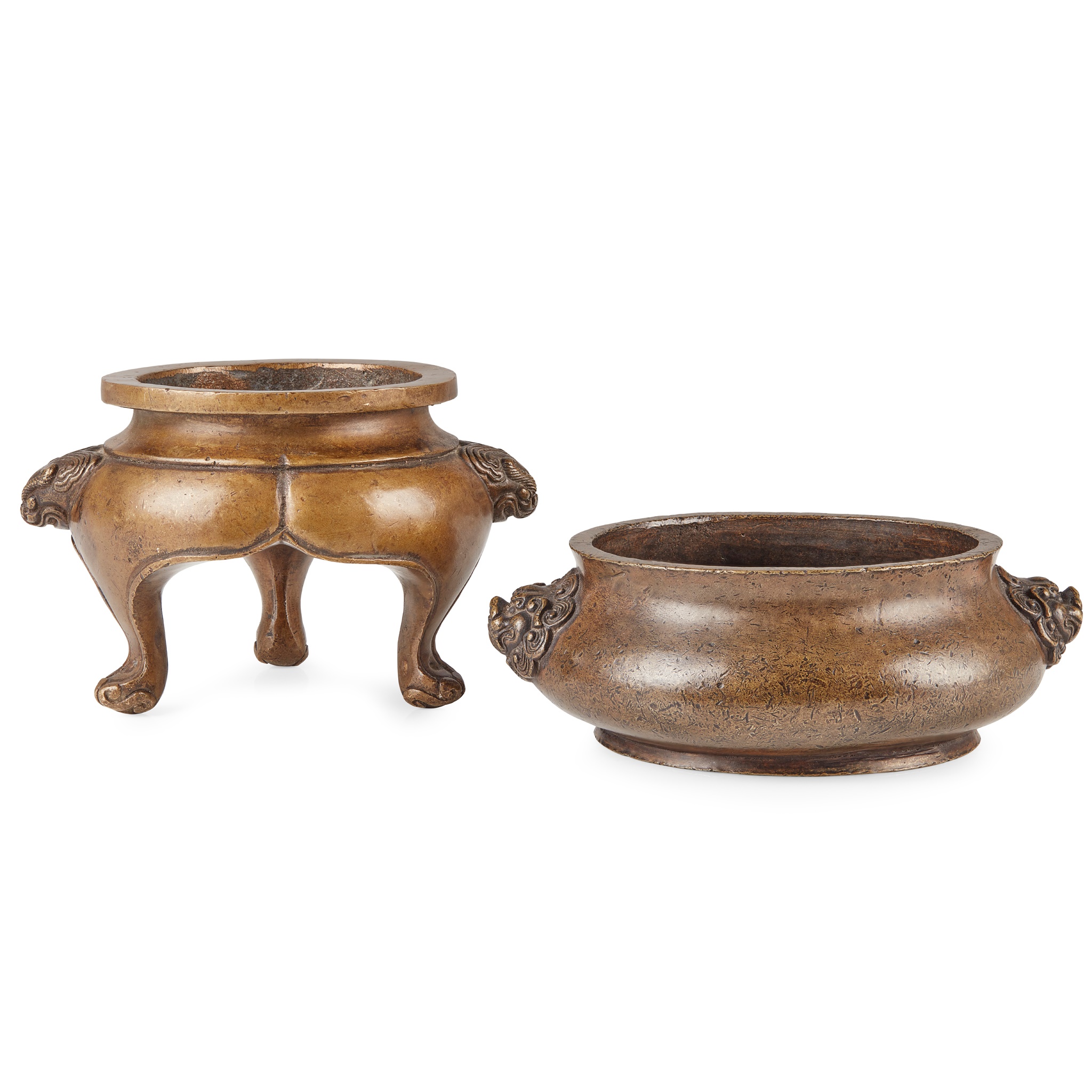 TWO BRONZE CENSERS