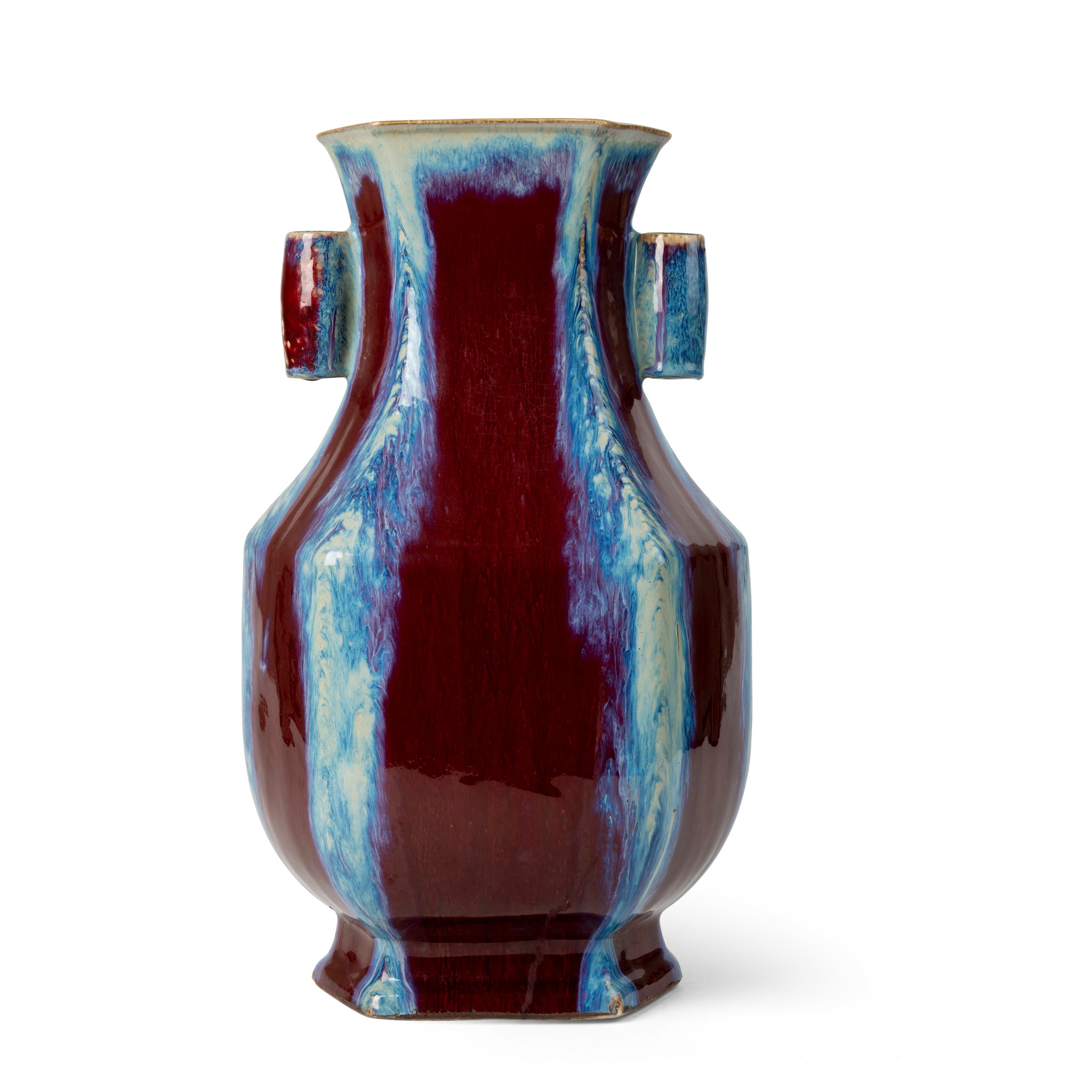 LARGE FLAMBÉ-GLAZED HEXAGONAL VASE