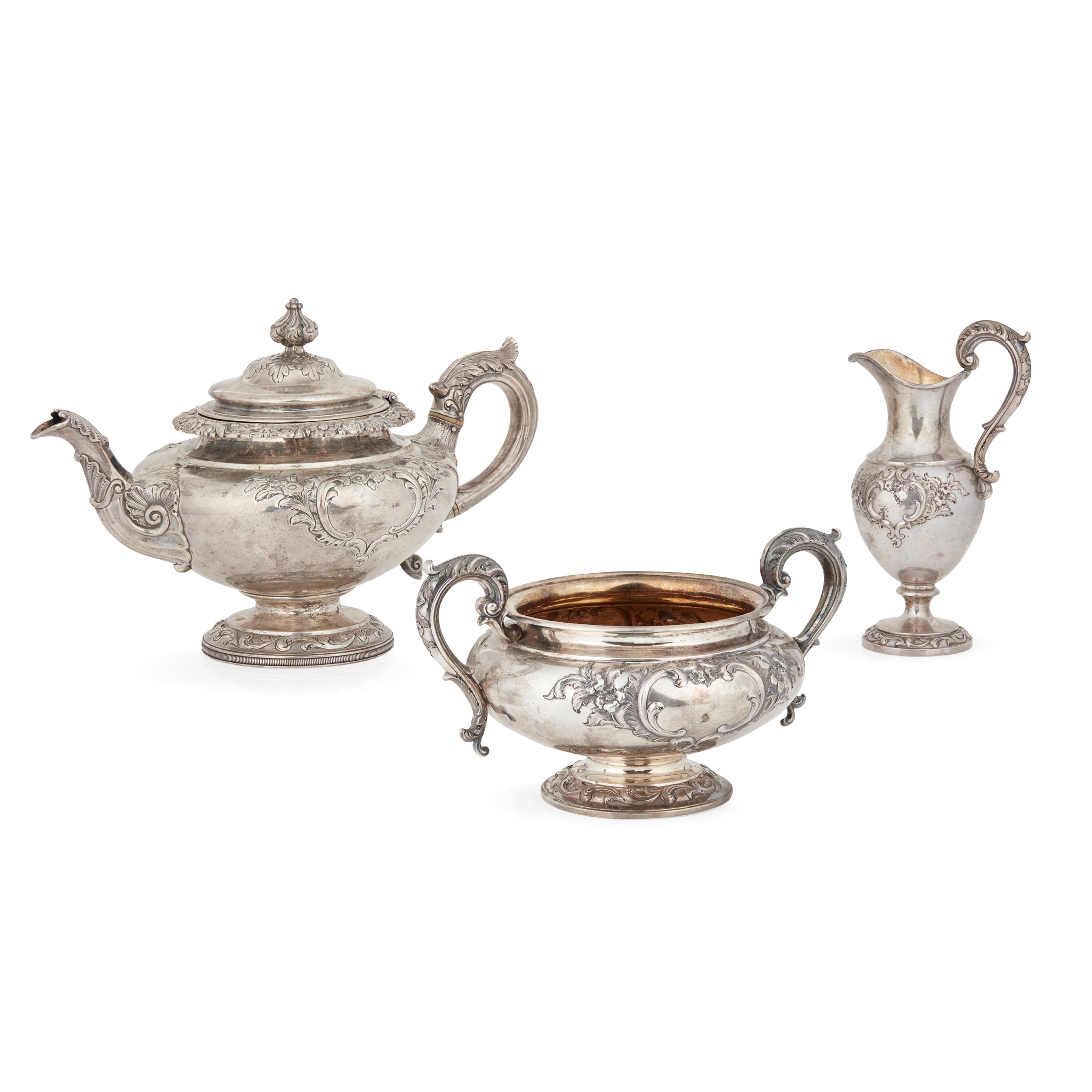 A late William IV/ early Victorian matched three-piece tea service