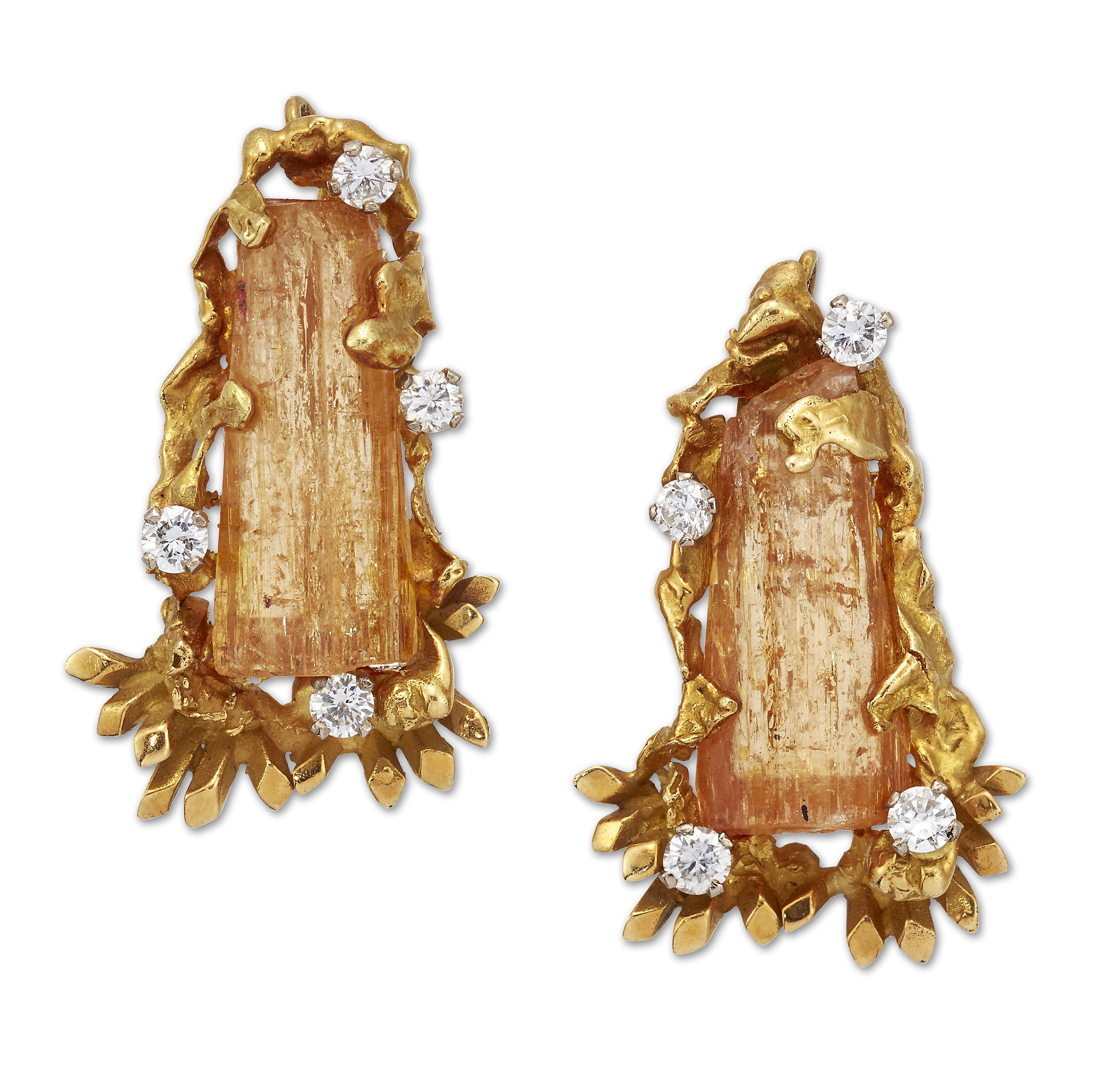 A pair of topaz and diamond pendants, by John Donald, circa 1969