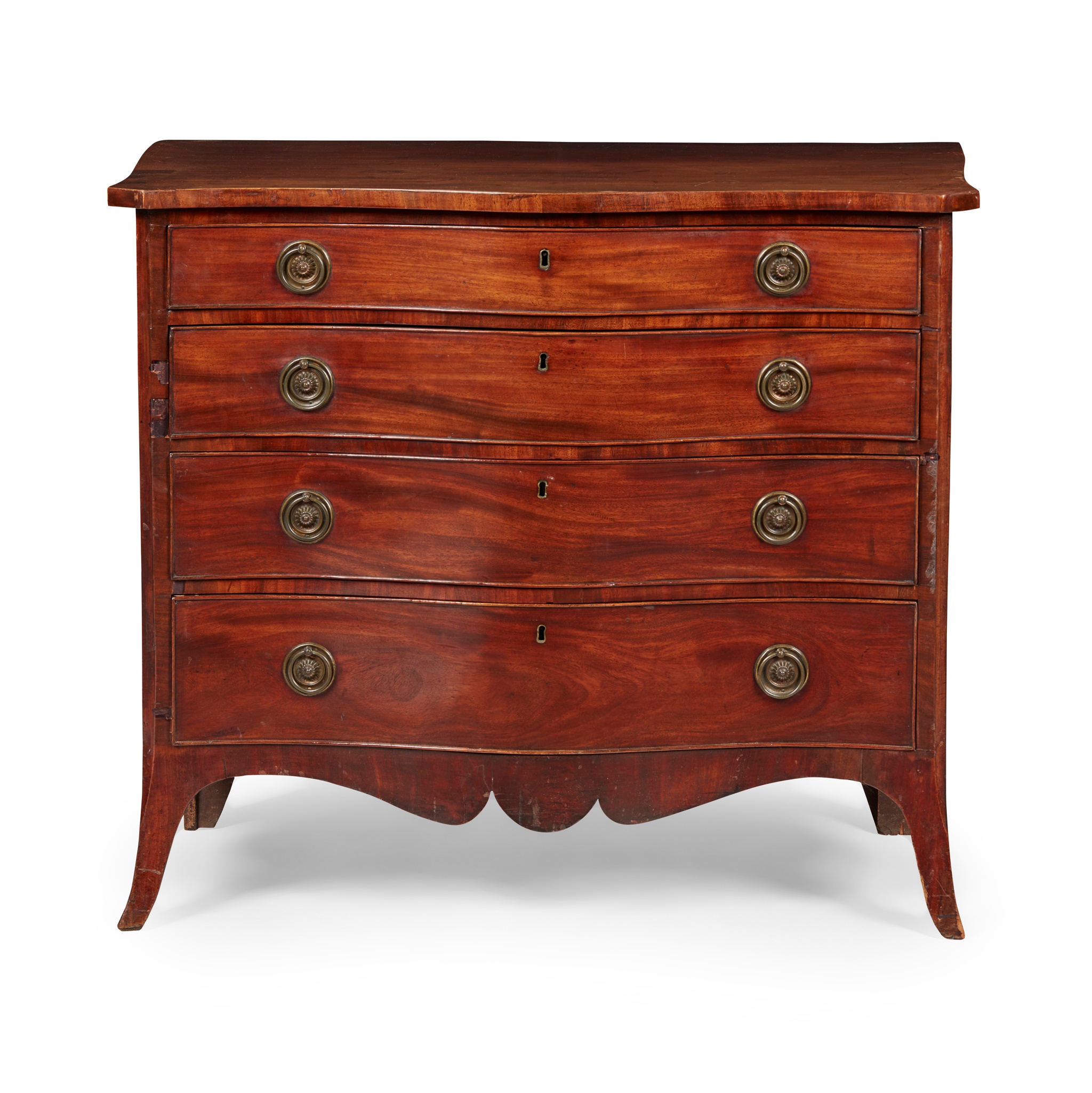 LATE GEORGE III MAHOGANY SERPENTINE CHEST OF DRAWERS