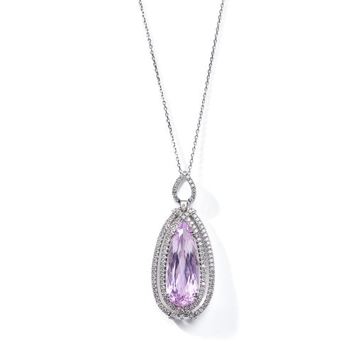 A kunzite and diamond pendant