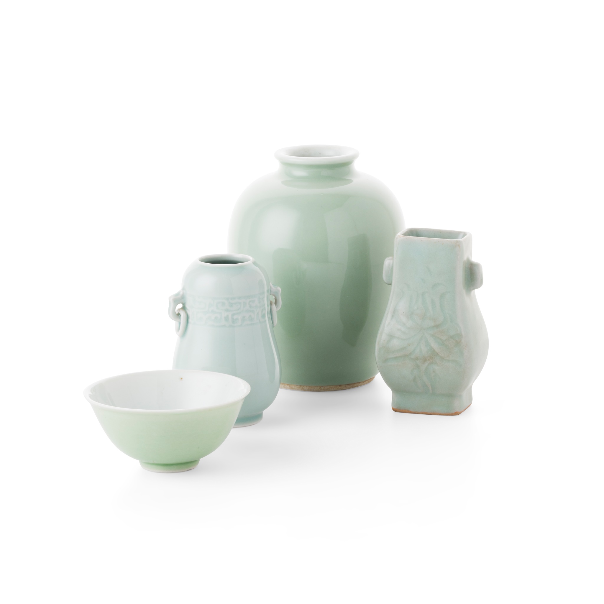 GROUP OF FOUR CELADON-GLAZED WARES