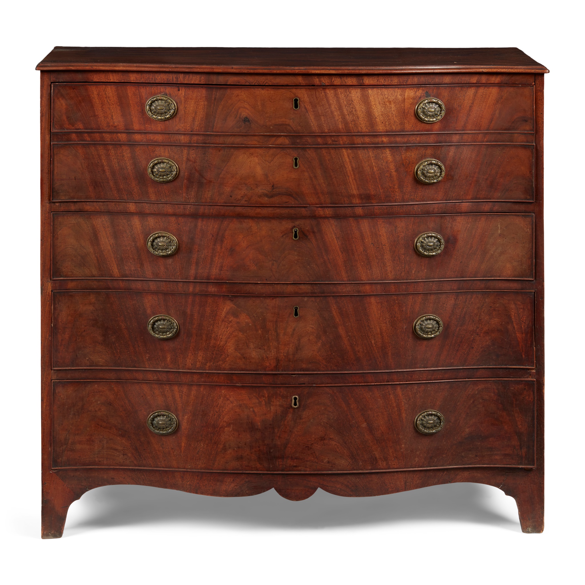 GEORGE III MAHOGANY SERPENTINE SECRETAIRE CHEST OF DRAWERS