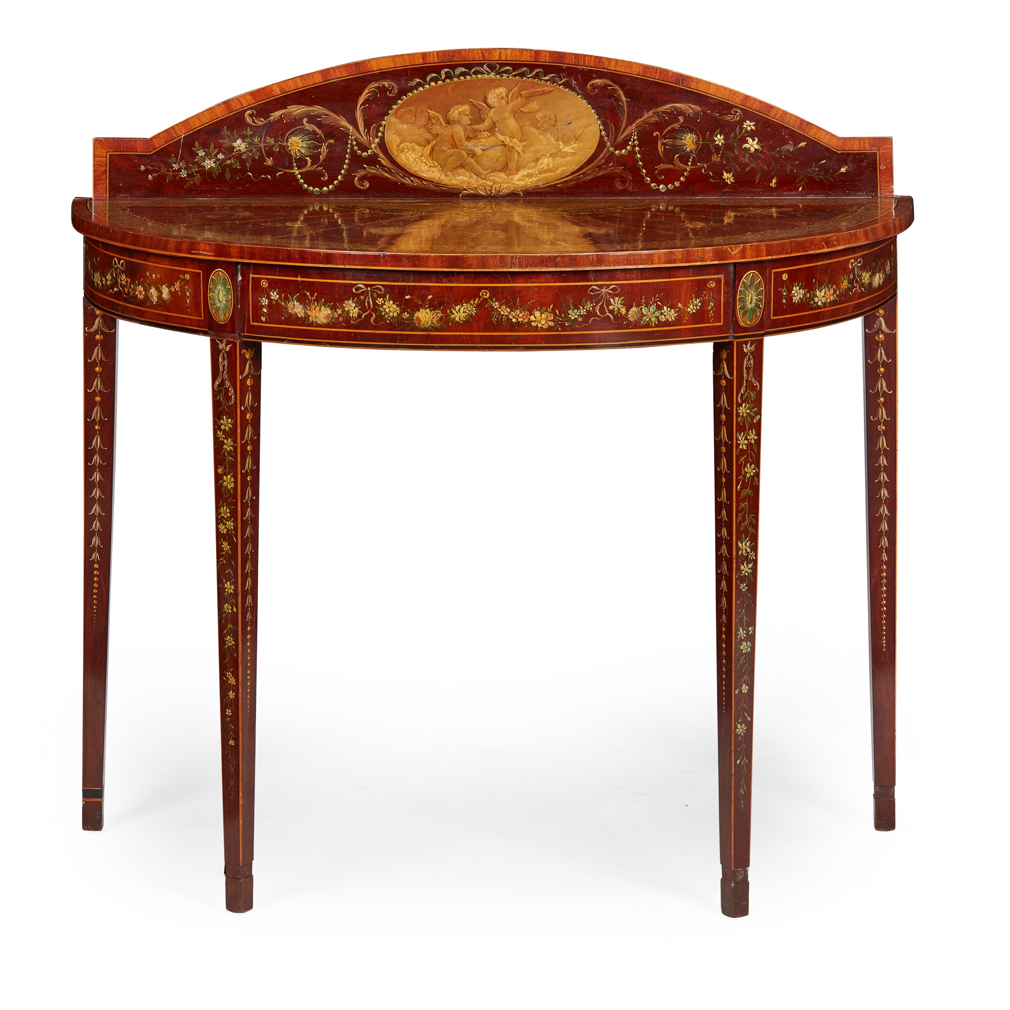 GEORGIAN PAINTED MAHOGANY DEMILUNE SIDE TABLE