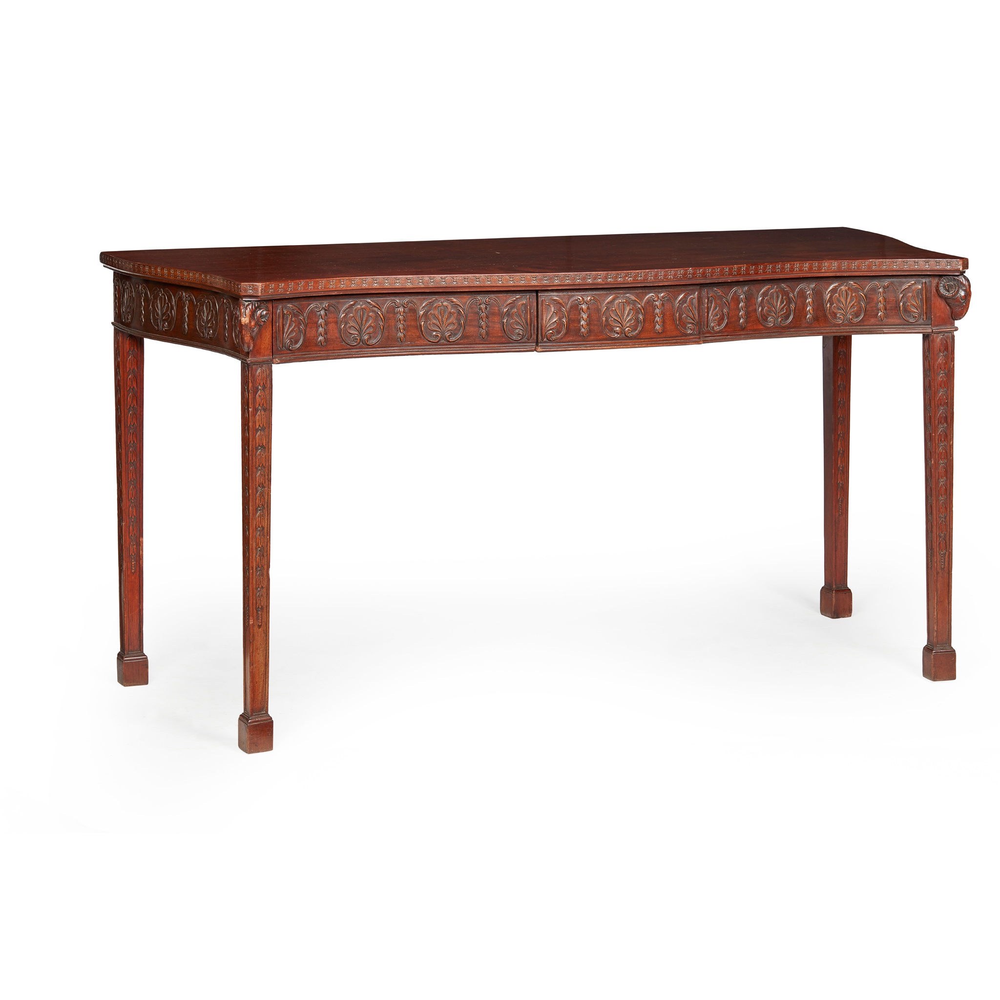GEORGIAN STYLE MAHOGANY SERPENTINE SERVING TABLE, IN THE MANNER OF ROBERT ADAM