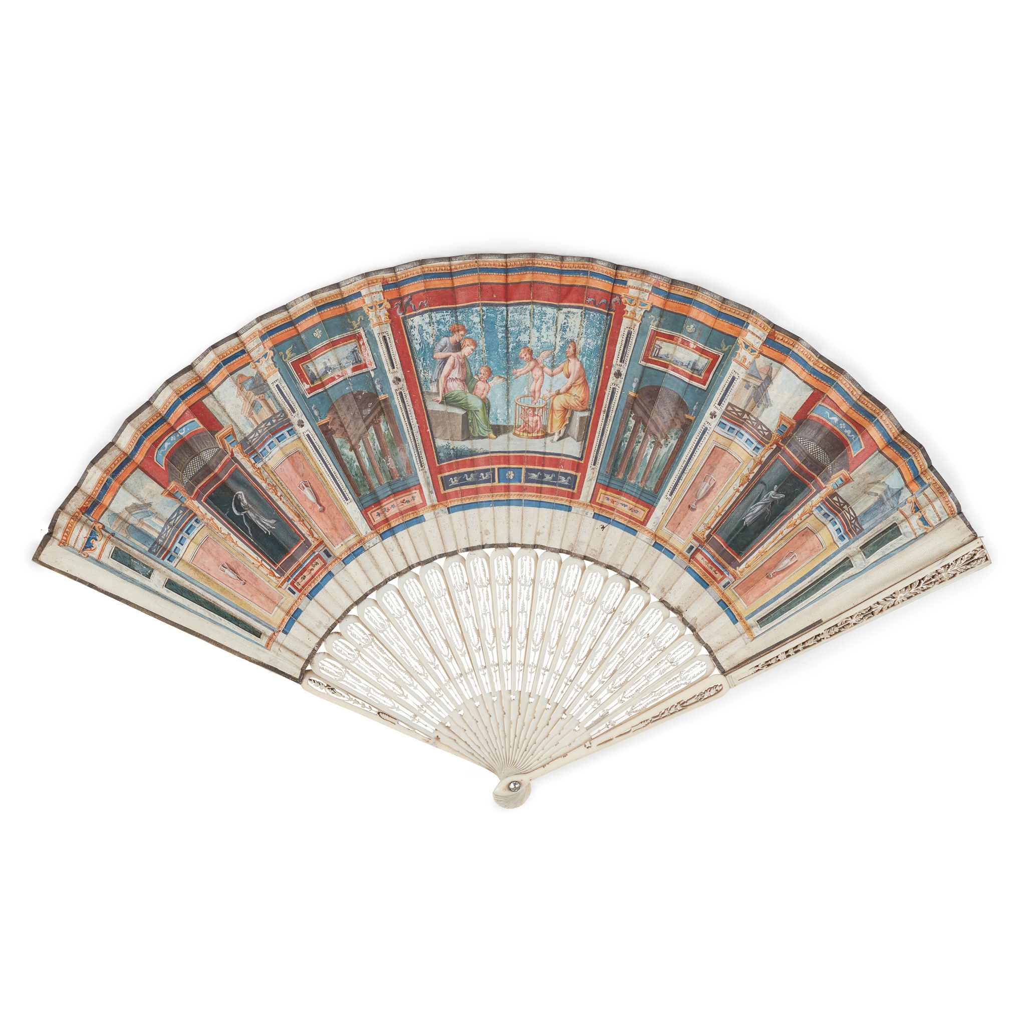 GEORGE III GRAND TOUR PAINTED VELLUM AND IVORY FAN