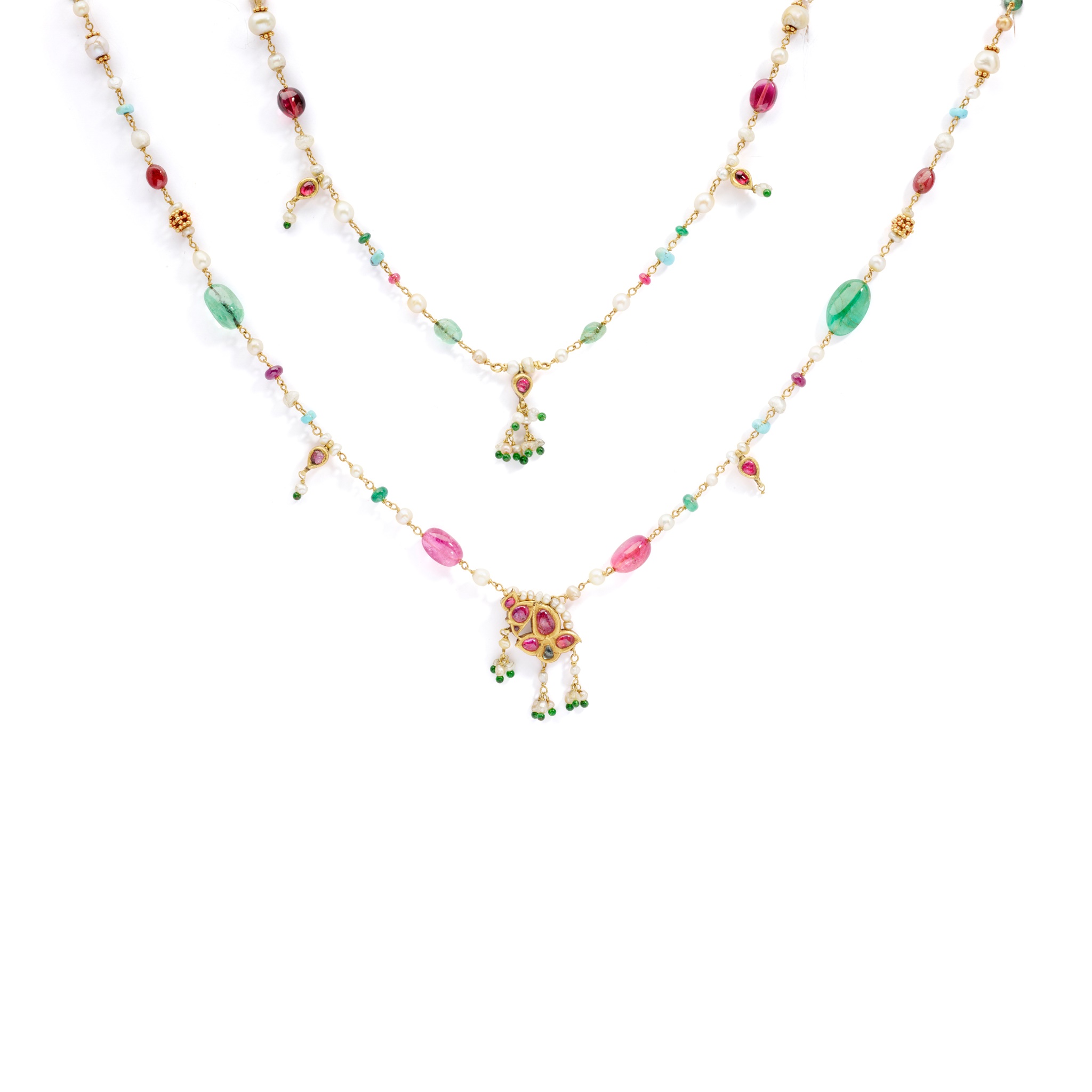 An Indian pearl and gem-set necklace
