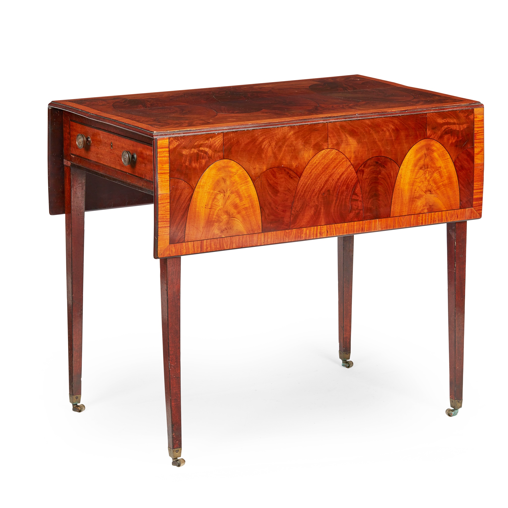 GEORGE III MAHOGANY AND SATINWOOD PEMBROKE TABLE, IN THE MANNER OF HENRY HILL OF MARLBOROUGH