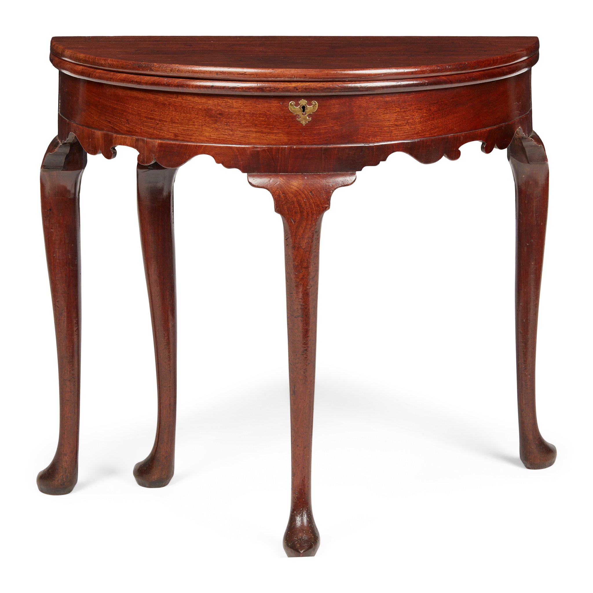 GEORGE II MAHOGANY DEMILUNE TEA TABLE