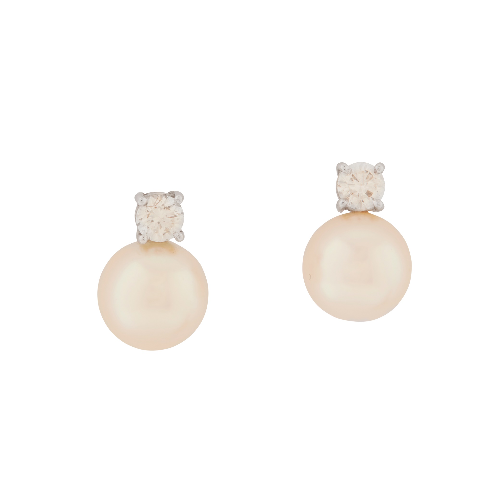 A pair of diamond and pearl earrings