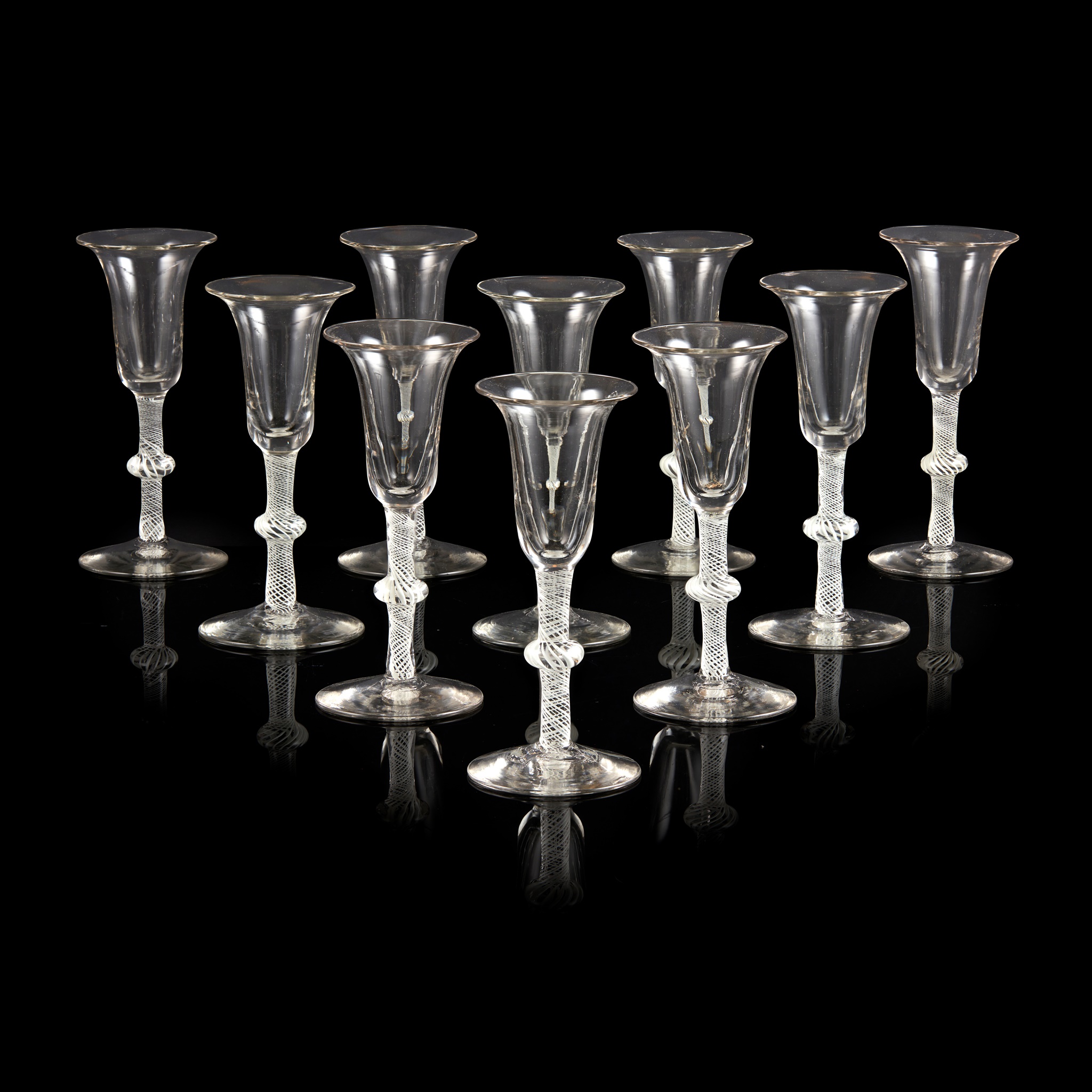 SET OF TEN CONTINENTAL OPAQUE TWIST STEM WINE GLASSES