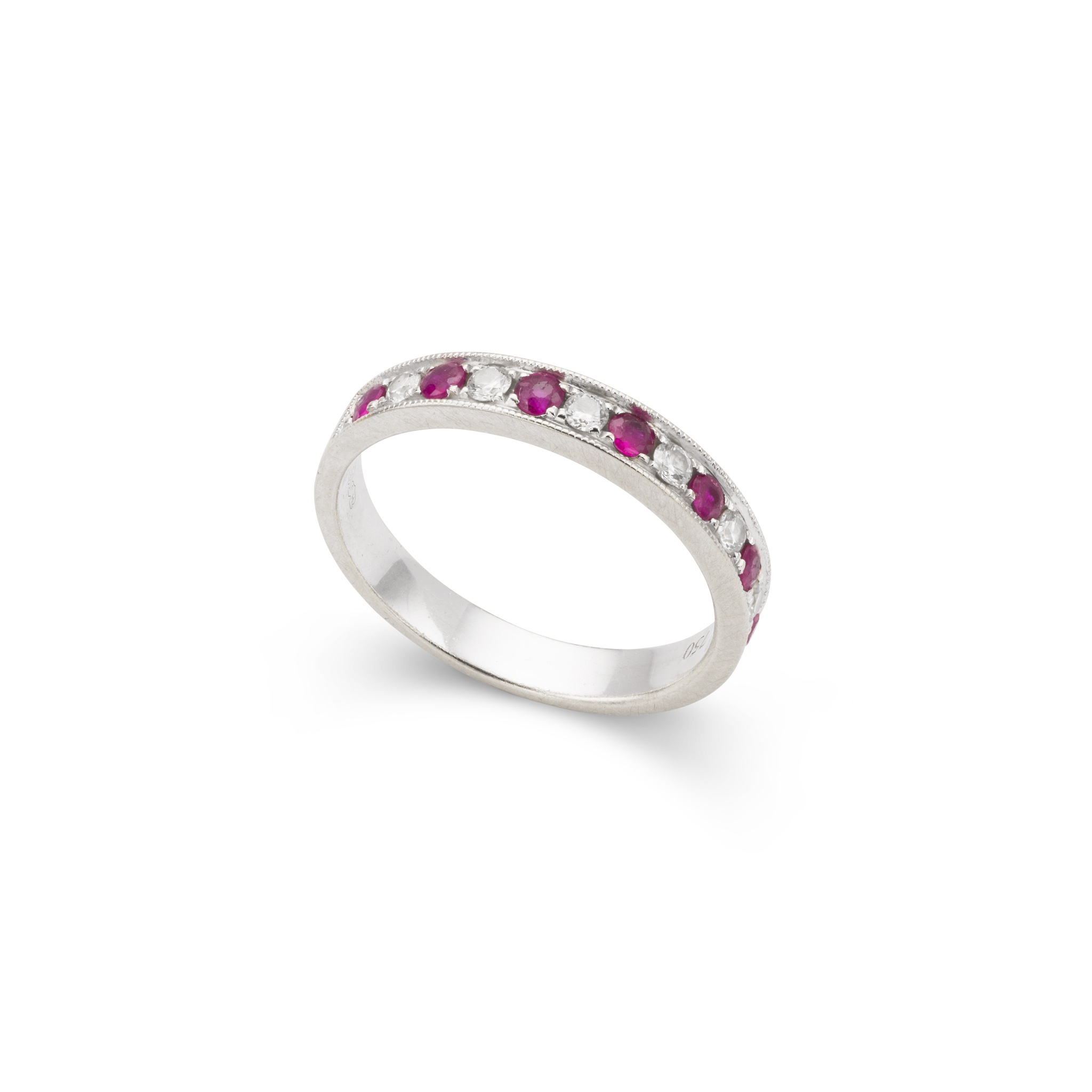 A ruby and diamond half-eternity ring