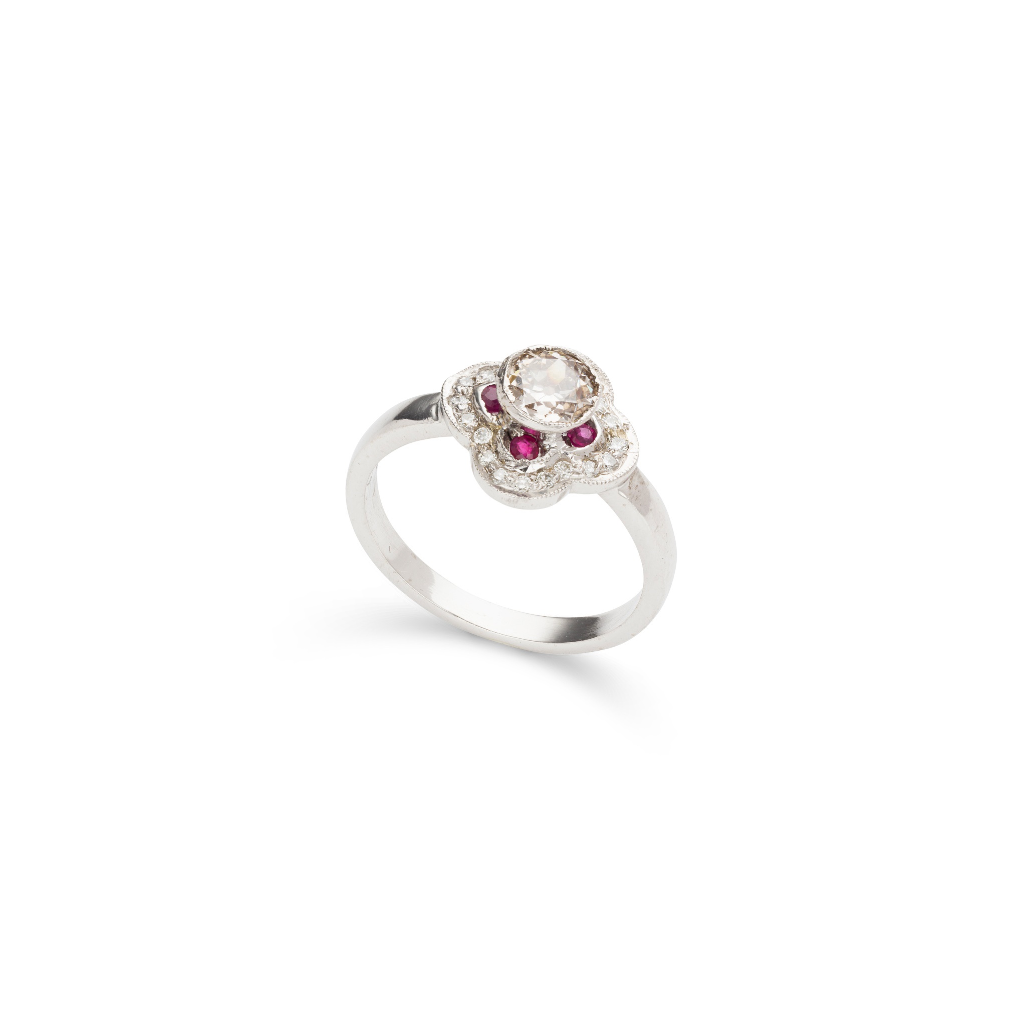 A diamond and ruby cluster ring