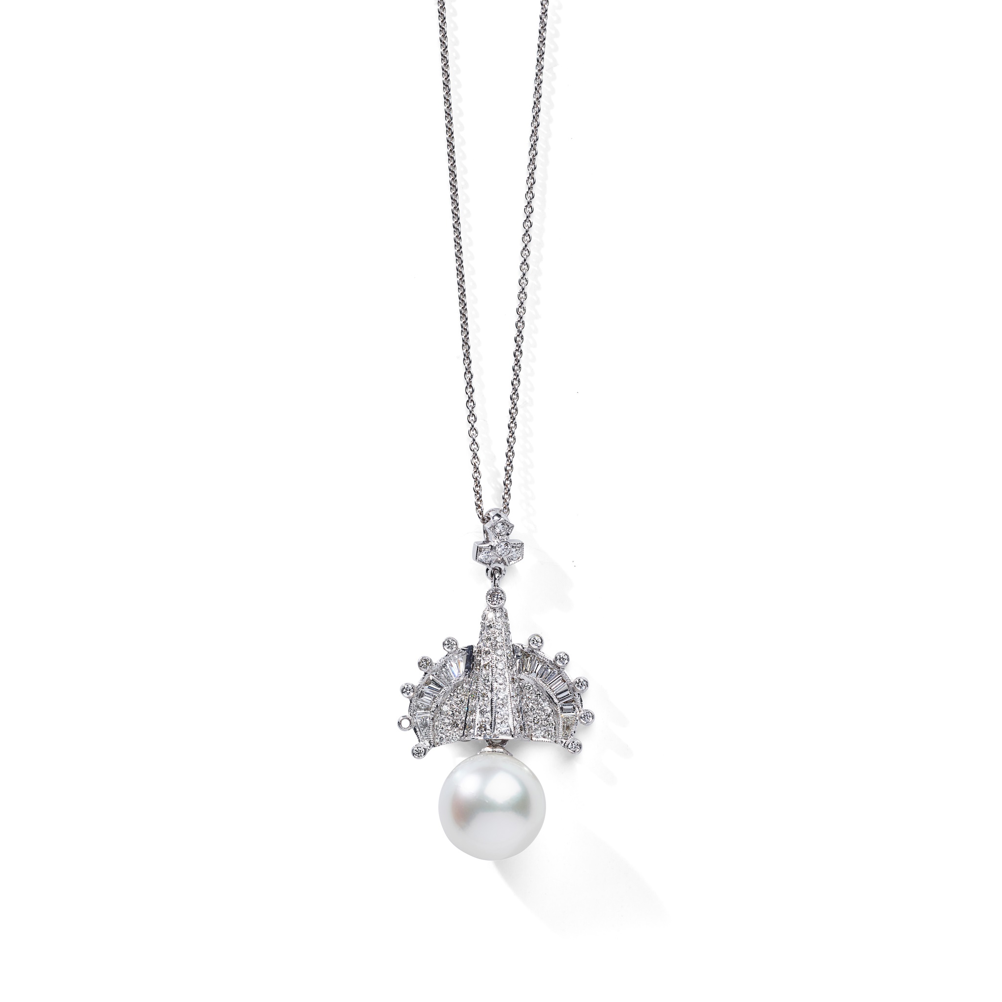 A cultured pearl and diamond pendant