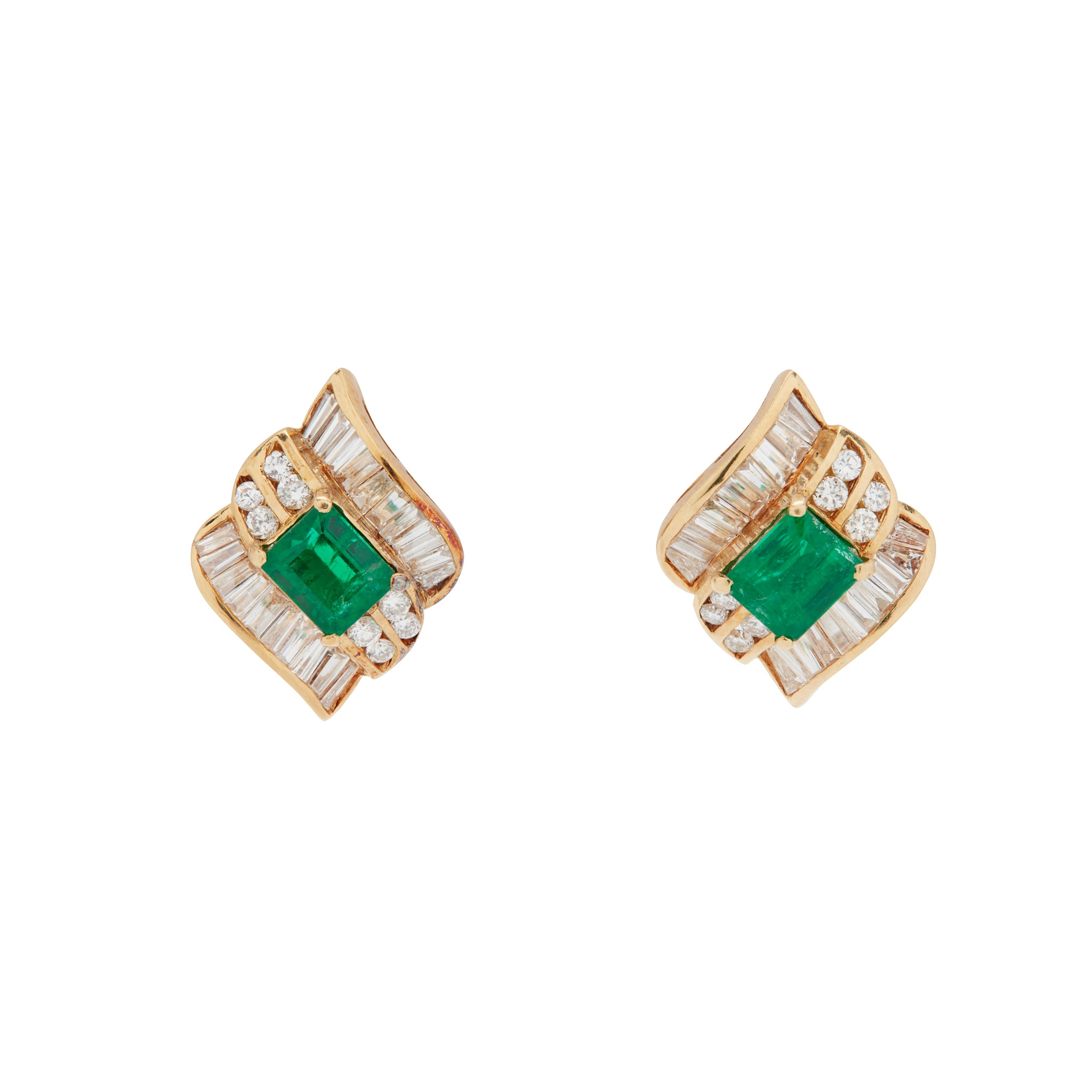 A pair of emerald and diamond earrings