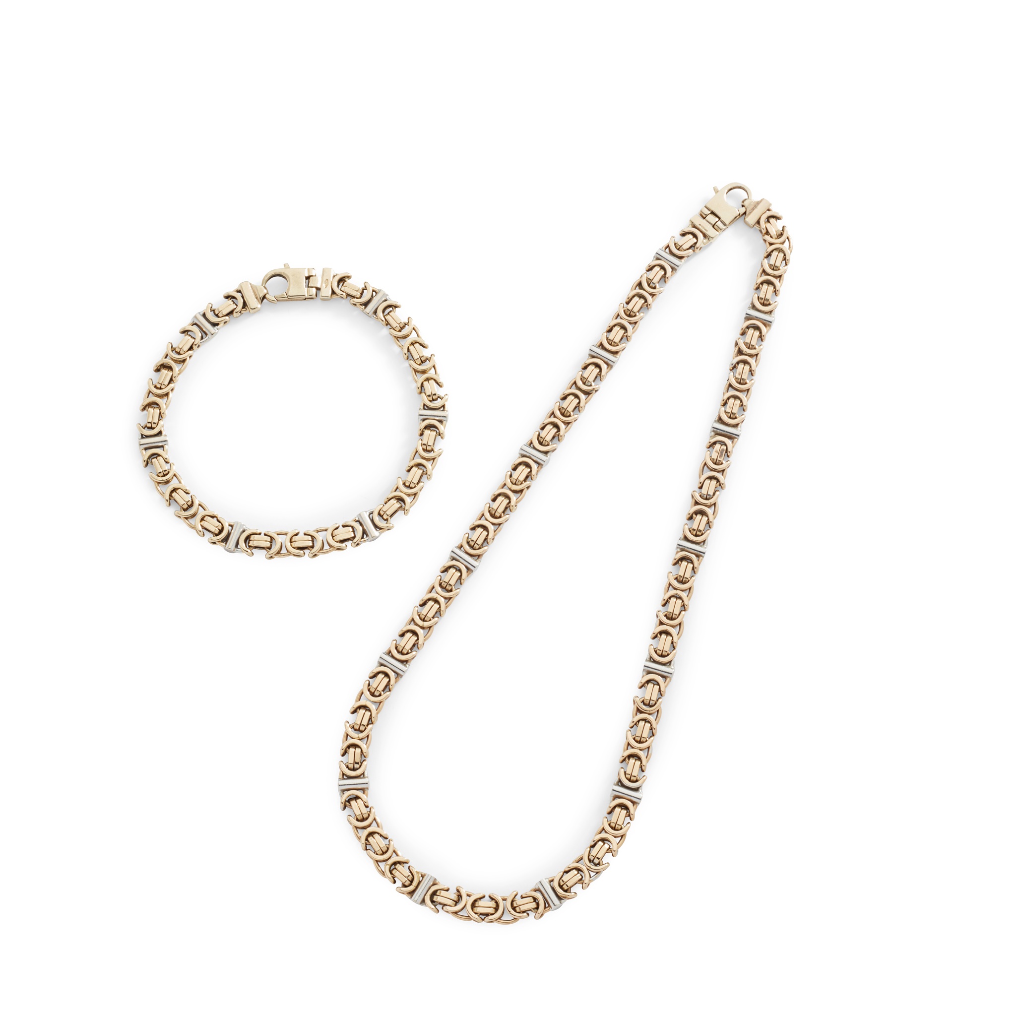 A bi-coloured gold necklace and matching bracelet