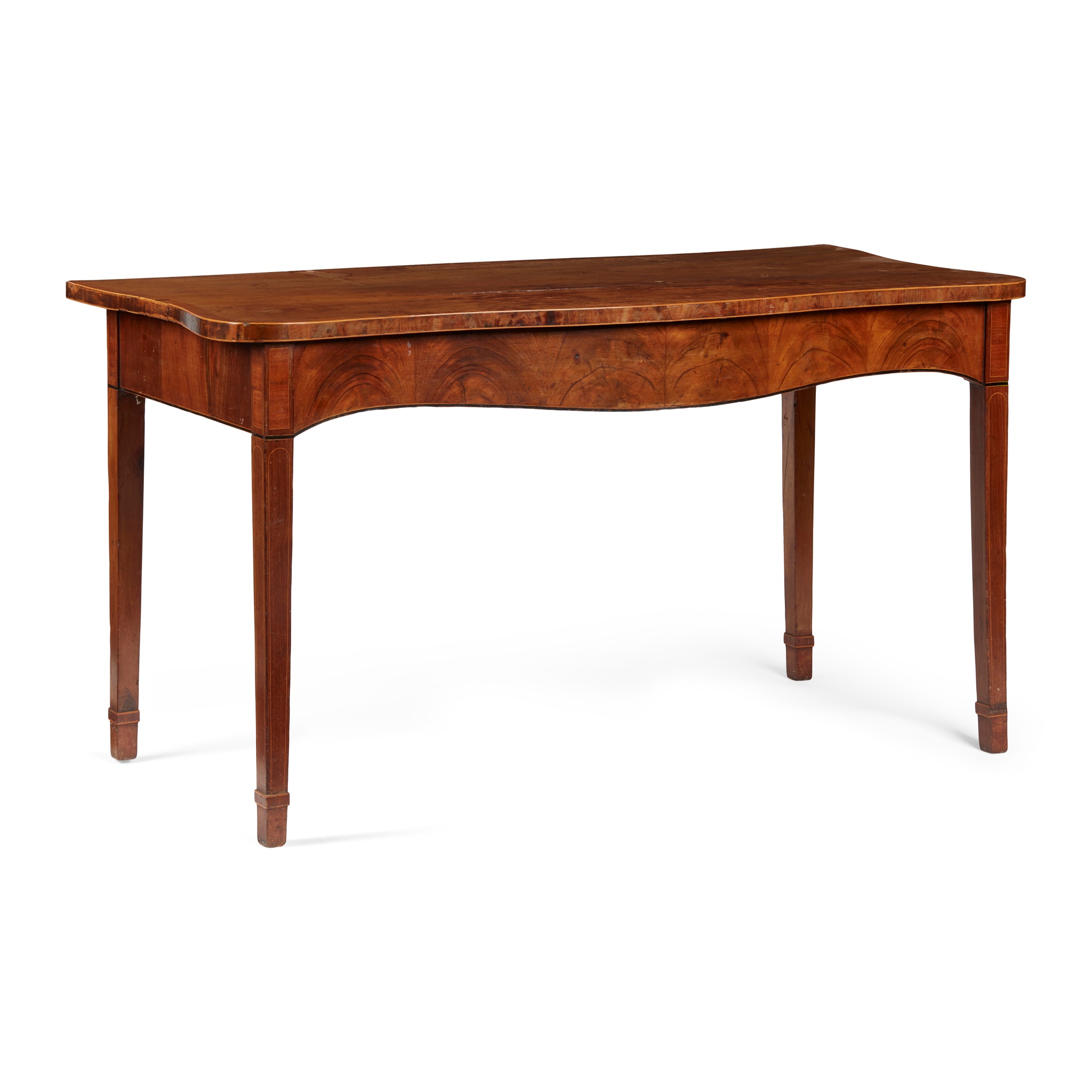 LATE GEORGE III MAHOGANY SERPENTINE SERVING TABLE, PROBABLY SCOTTISH