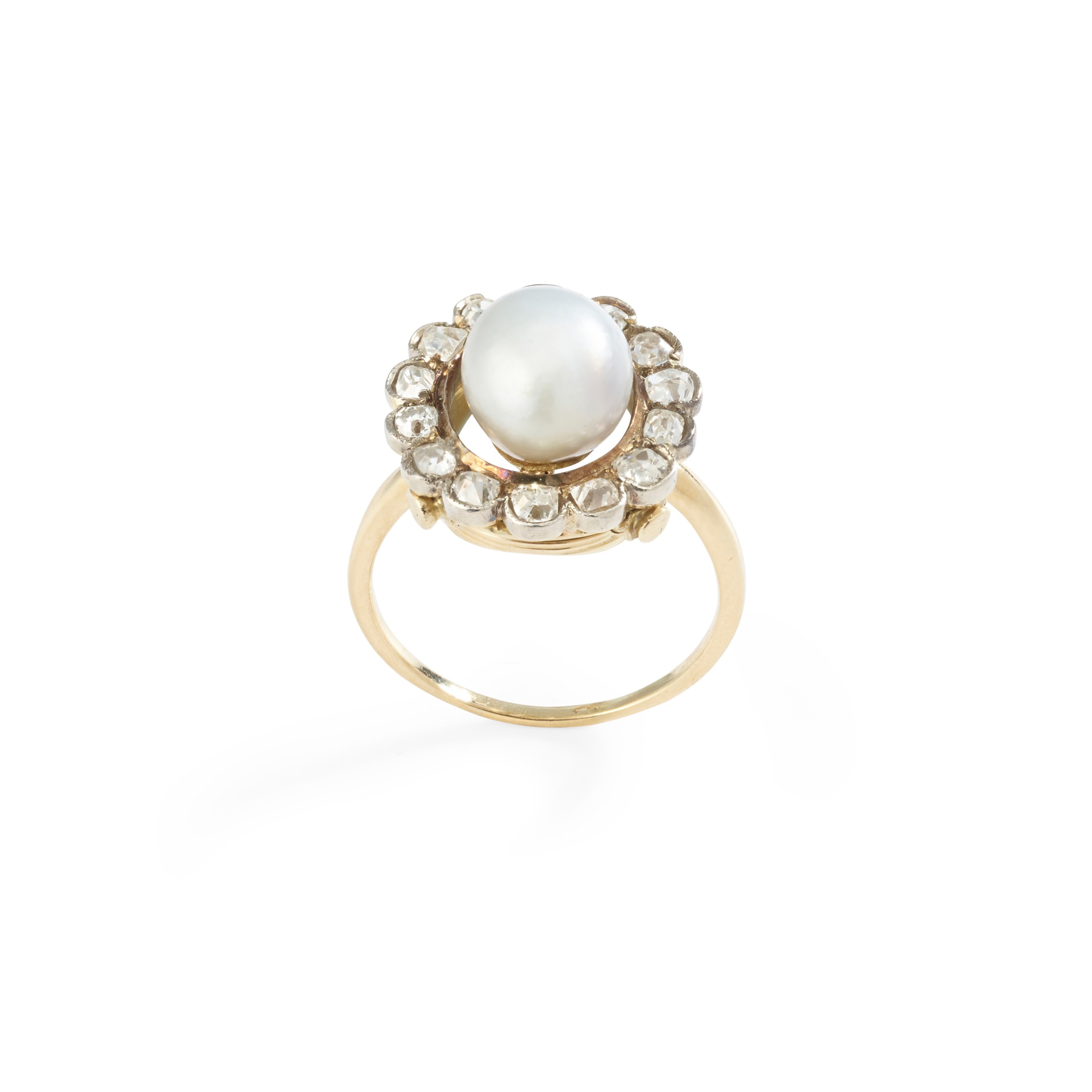 A natural pearl and diamond ring