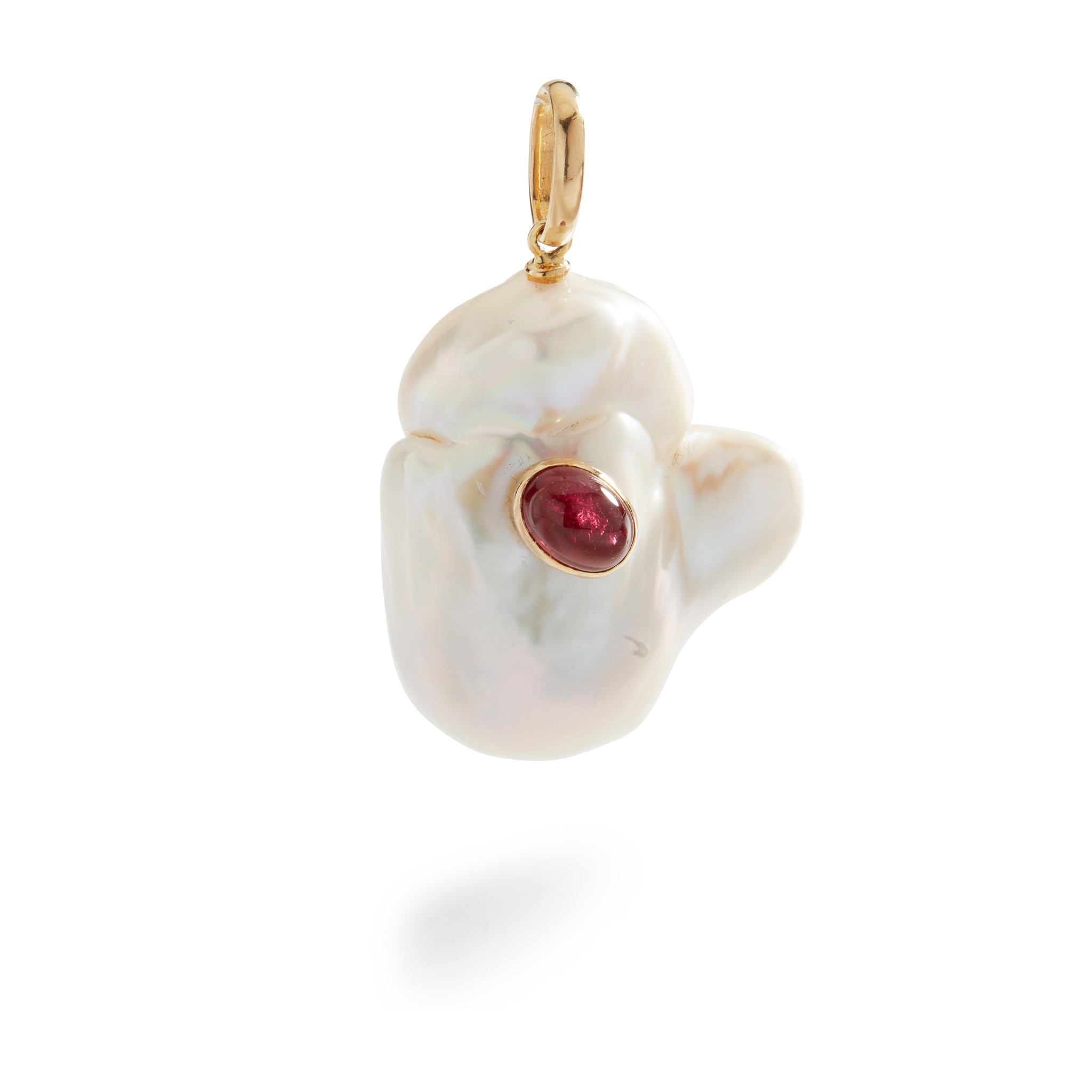 A baroque pearl and tourmaline pendant