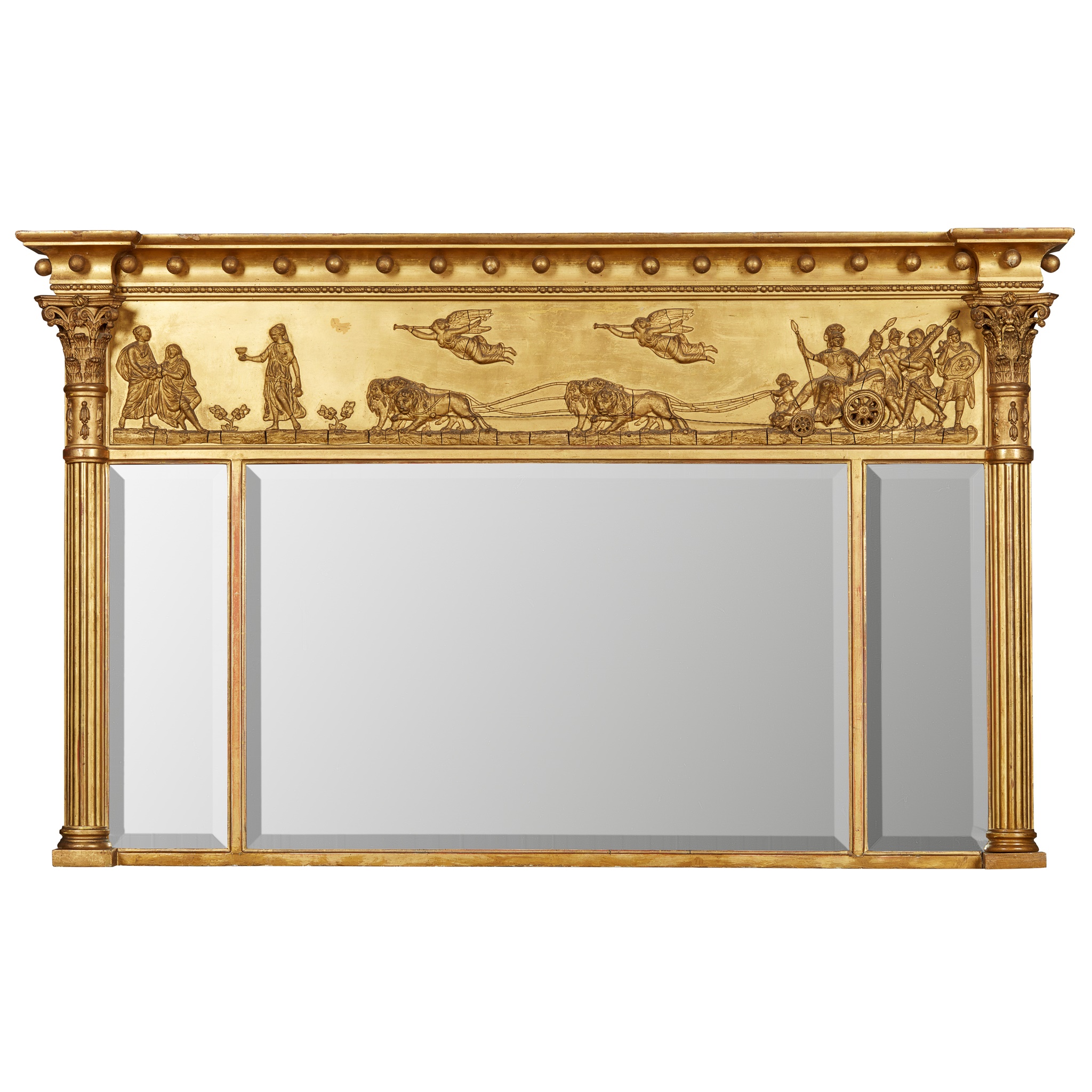 REGENCY GILTWOOD AND GESSO TRIPLE OVERMANTEL MIRROR