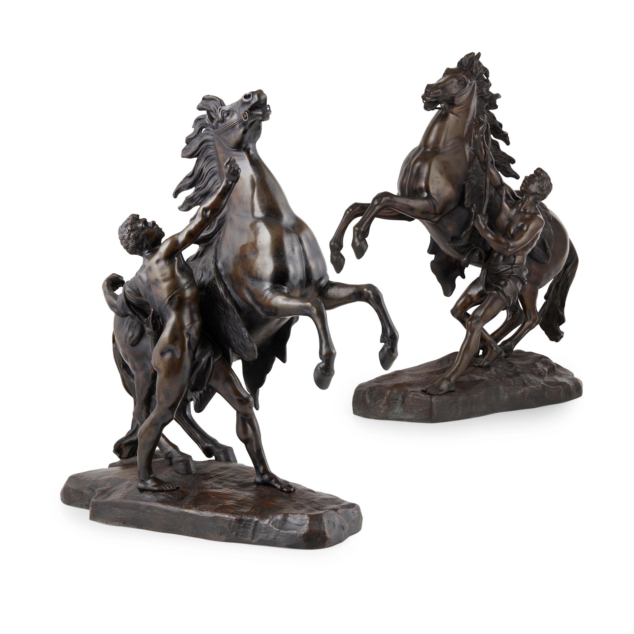 PAIR OF FRENCH BRONZE MARLY HORSE FIGURES, AFTER COUSTOU