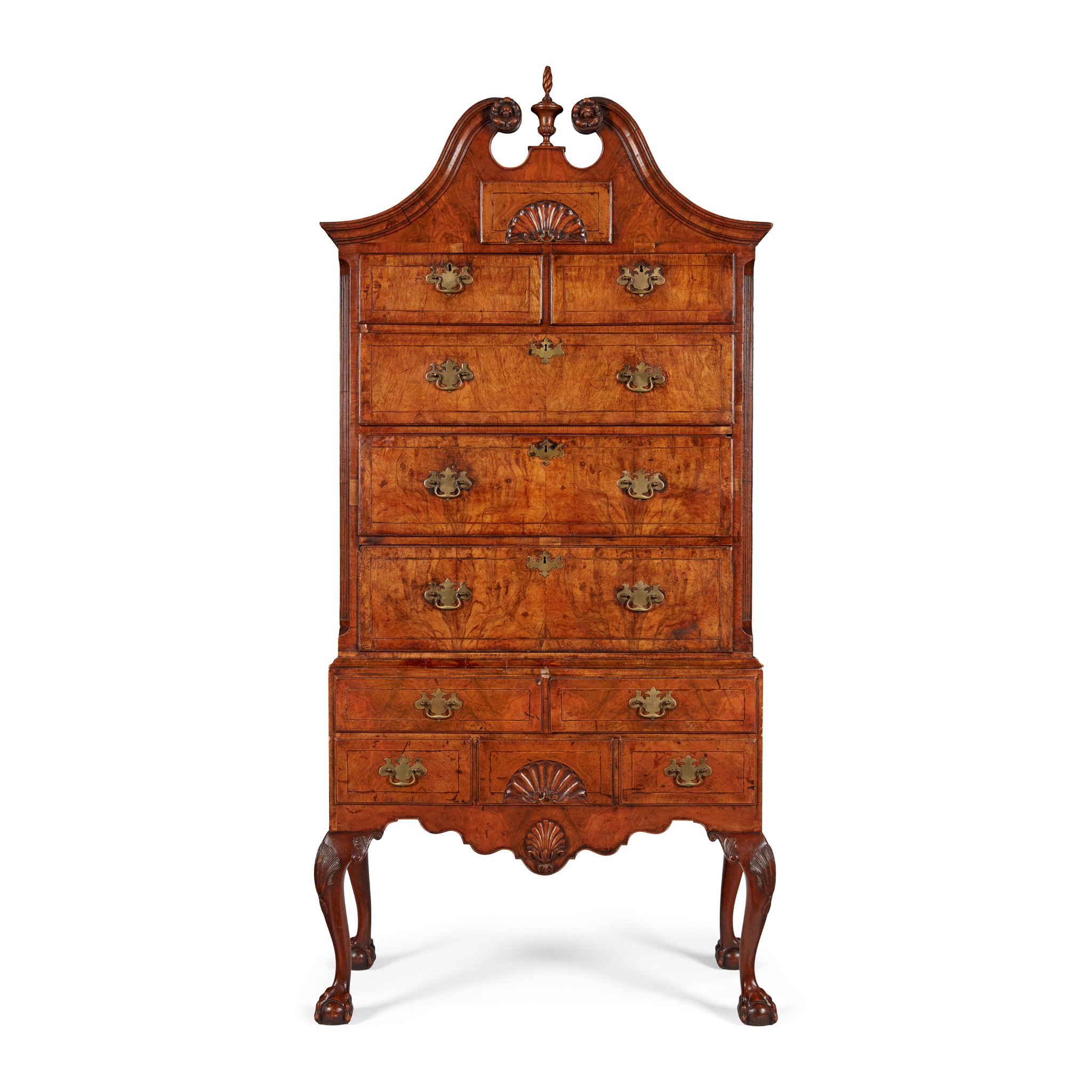 QUEEN ANNE CARVED WALNUT HIGH CHEST