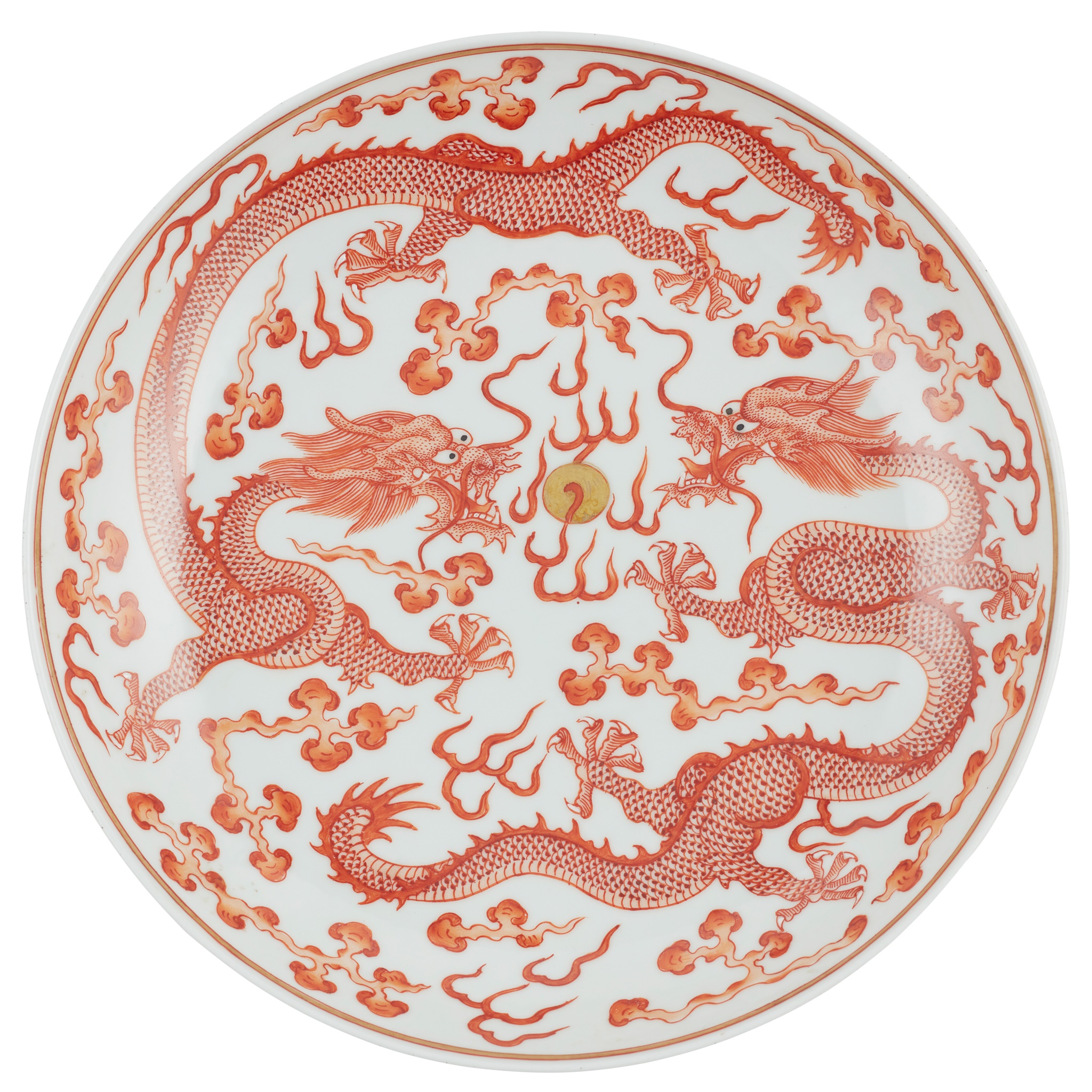 IRON-RED-DECORATED 'DOUBLE DRAGON' PLATE