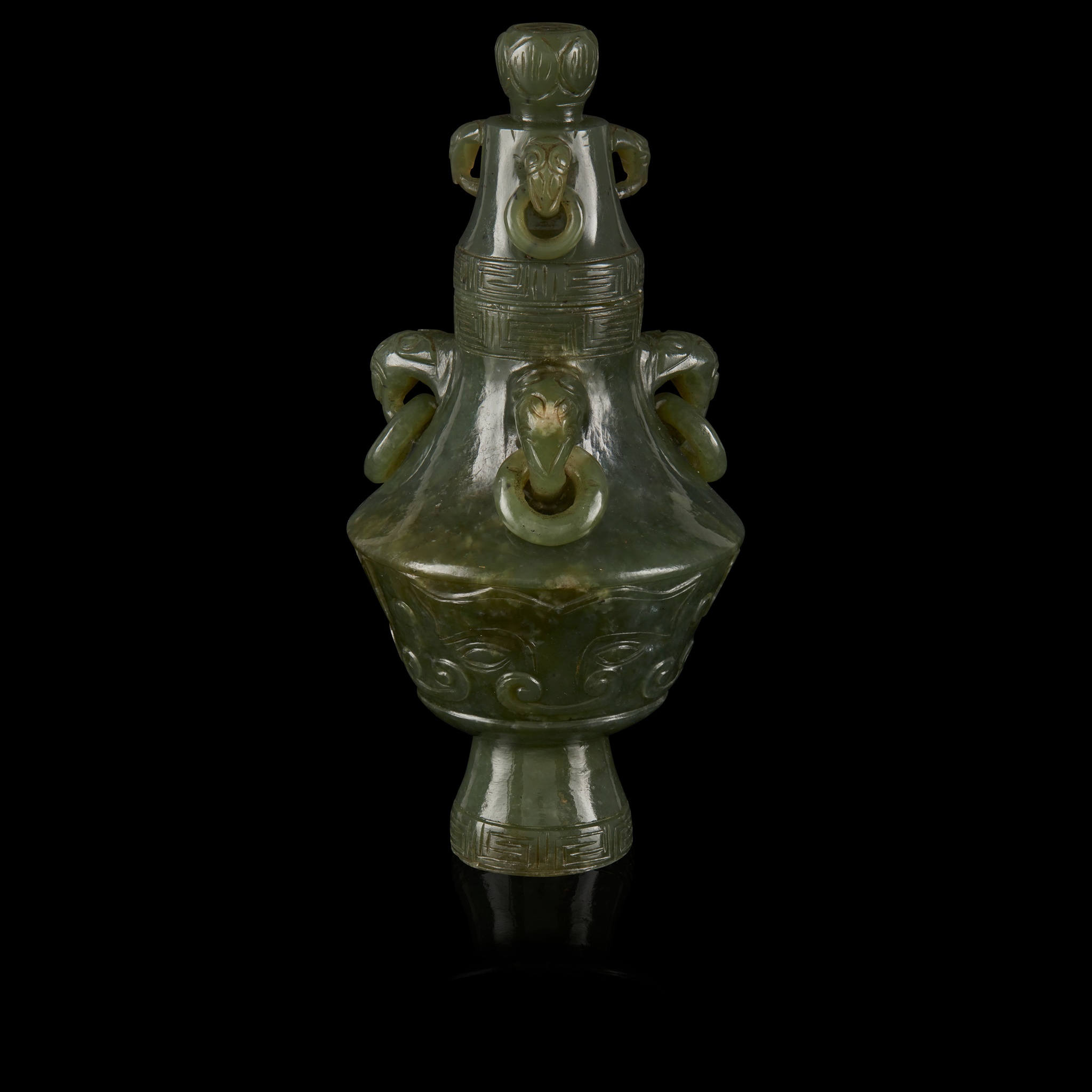 SPINACH JADE ARCHAISTIC LIDDED VASE
