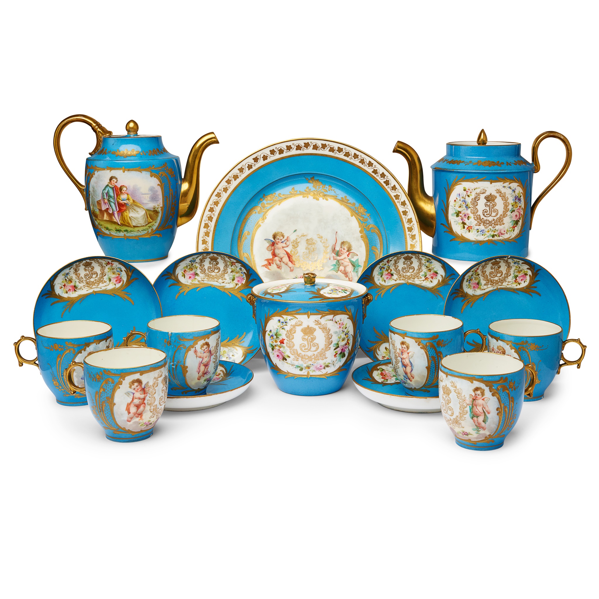 SÈVRES STYLE LOUIS PHILIPPE COMPOSITE PART TEA AND COFFEE SERVICE