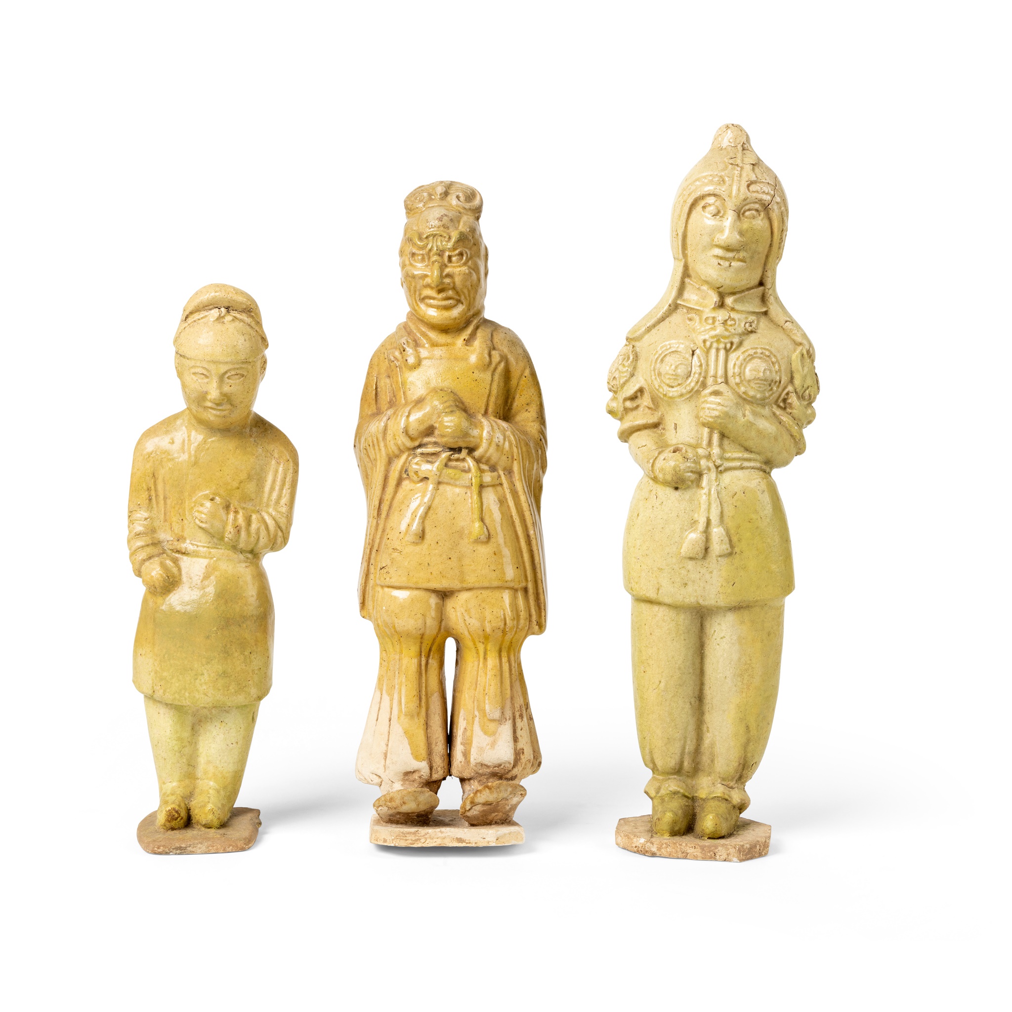 GROUP OF THREE STRAW-GLAZED POTTERY FIGURES