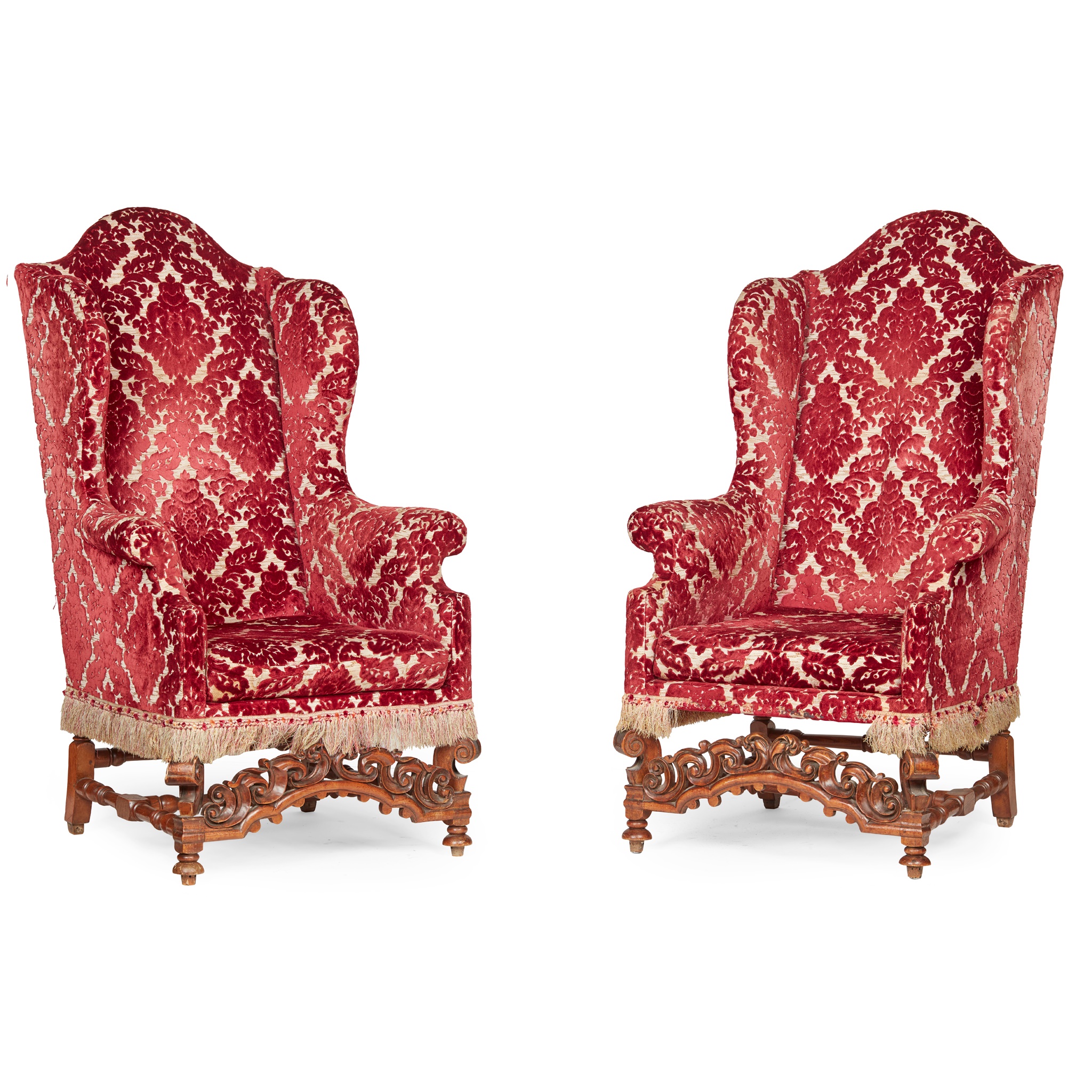 PAIR OF WILLIAM AND MARY STYLE WALNUT WING ARMCHAIRS