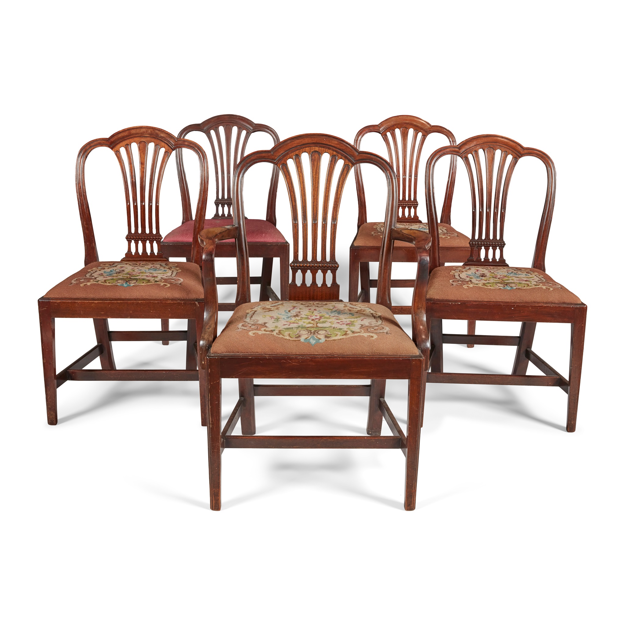 SET OF FIVE GEORGE III STYLE MAHOGANY DINING CHAIRS