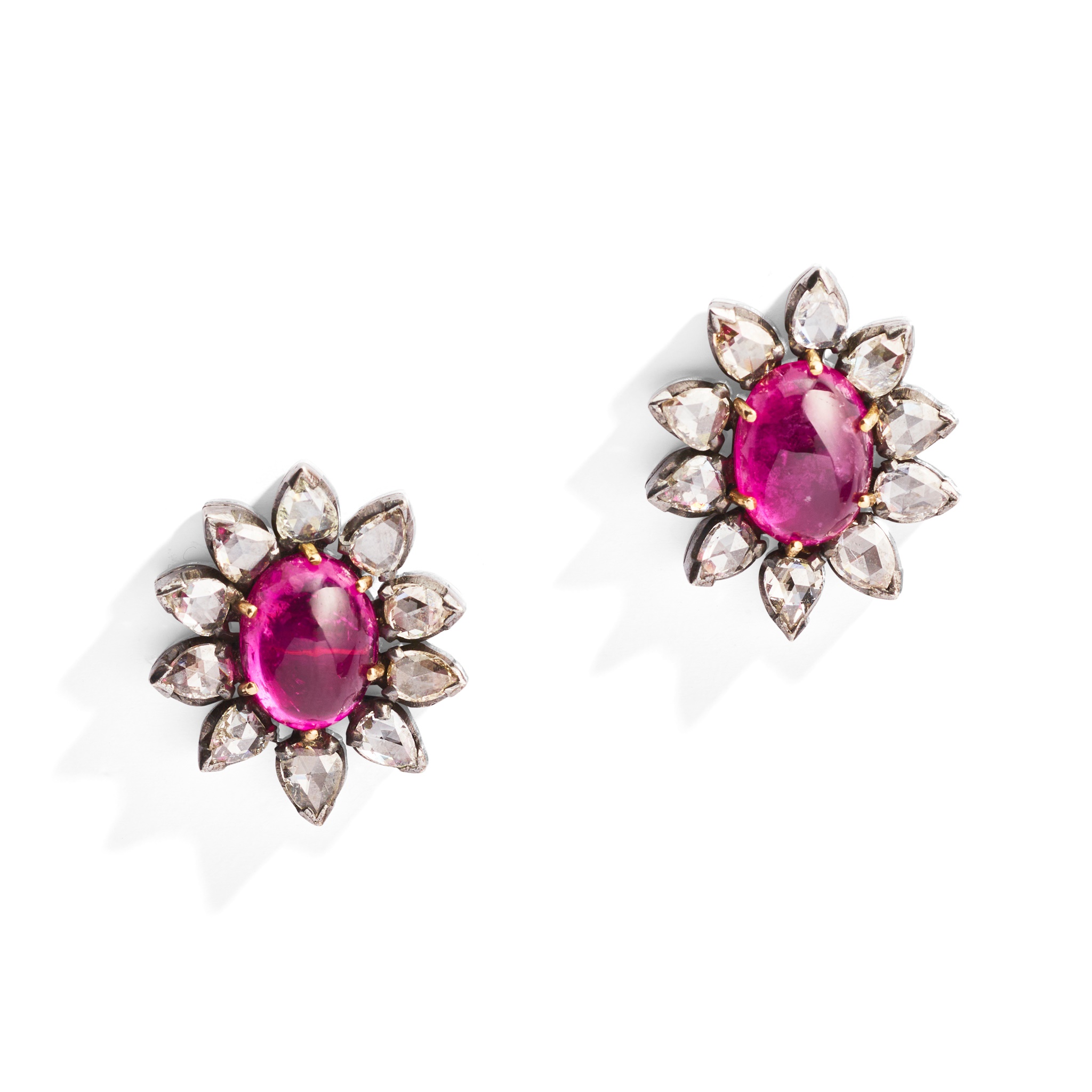 A pair of tourmaline and diamond cluster earrings
